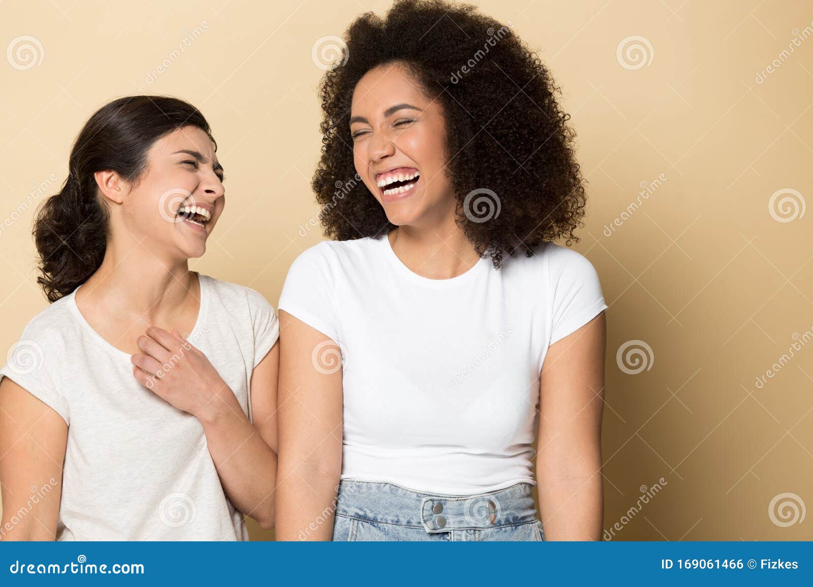 Overjoyed Indian and African American Ethnic Young Girls Laughing. Stock  Photo - Image of african, background: 169061466