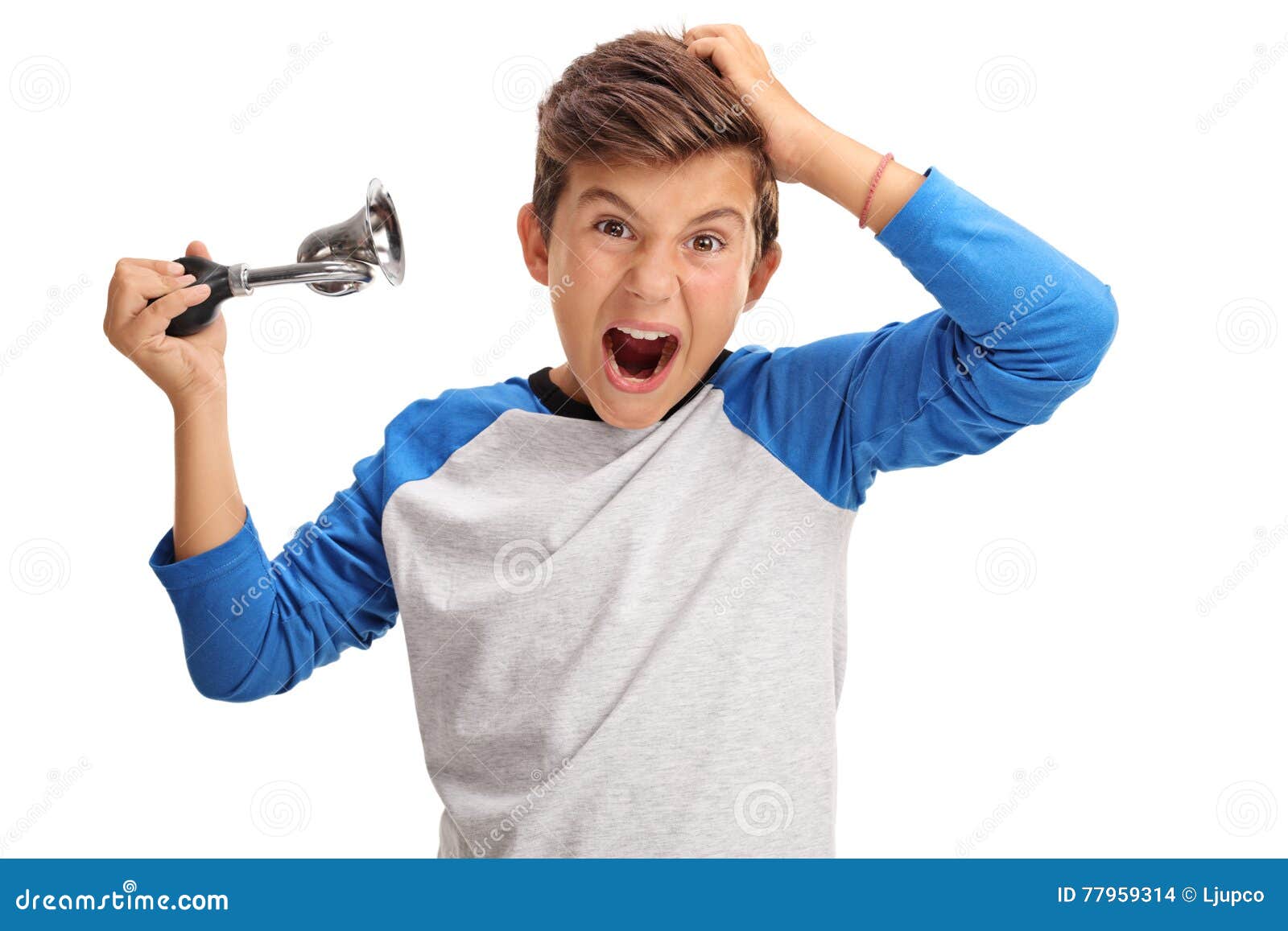 Overjoyed Little Boy Honking a Horn Stock Photo Image of excited, honking 77959314