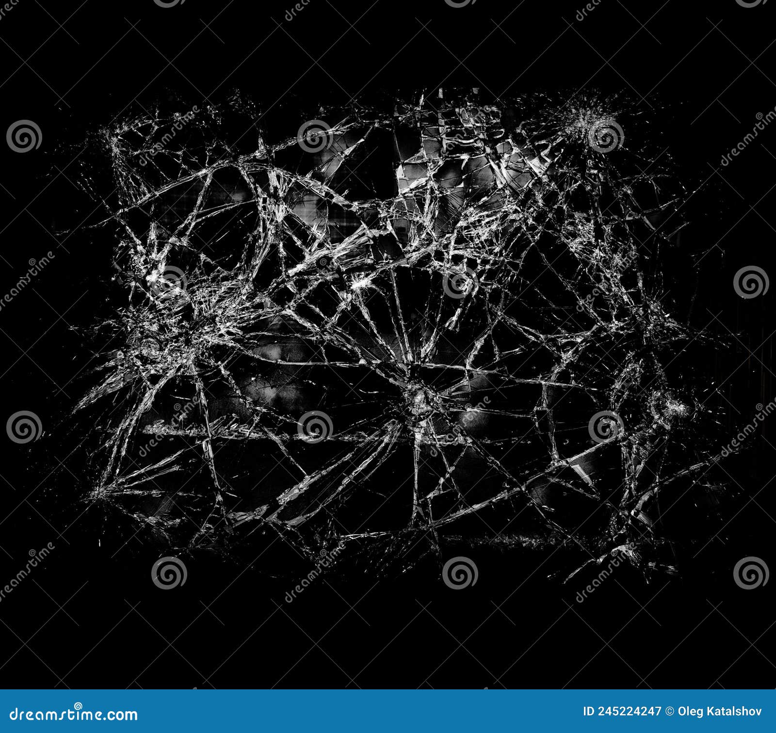 Overlay the Effect of Glass Damage. Split Glass on a Black Background