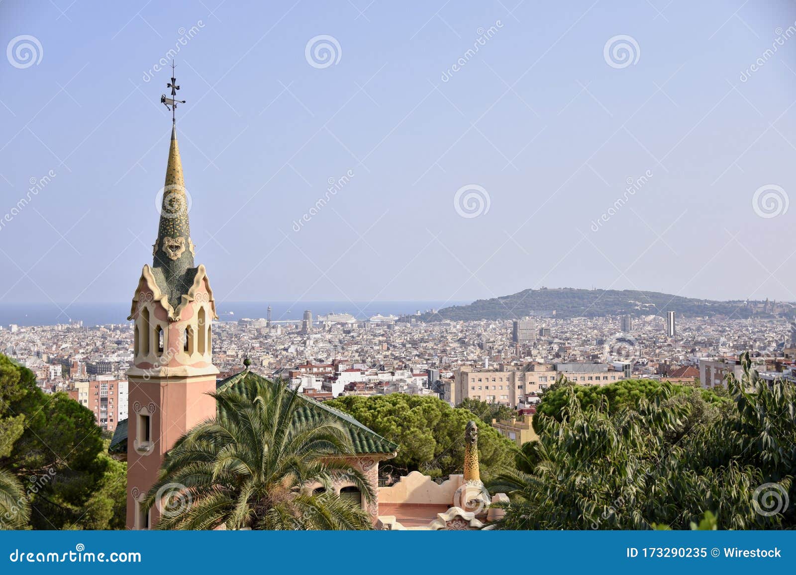 overlooking view of a beautiful park gÃÂ¼ell barcelona in spain