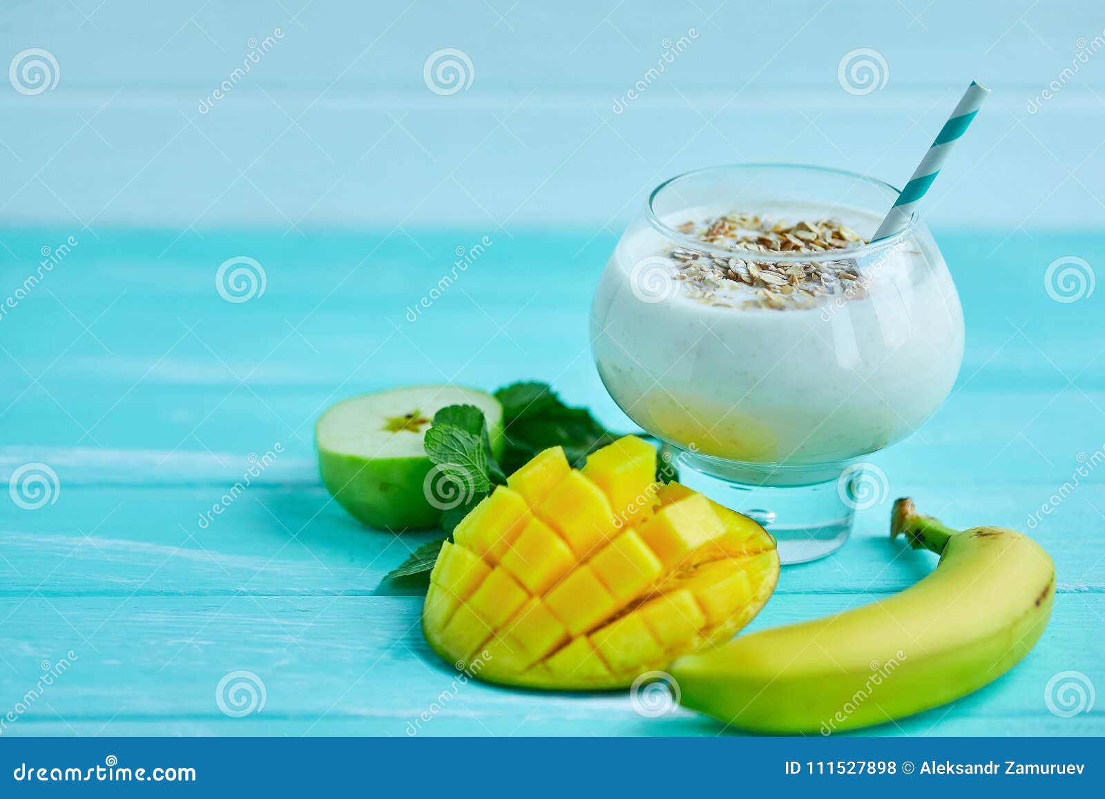 Overnight Oats with Mango and Coconut Stock Photo - Image of glass ...