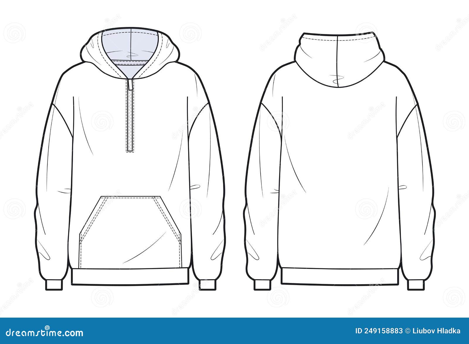 Oversize Hoodie Fashion Flat Technical Sketch Template. Sweatshirt ...