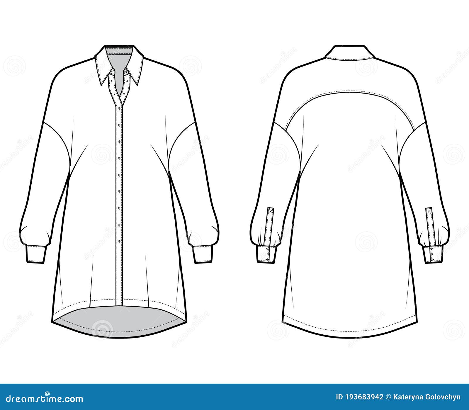 Oversized Blouse Technical Fashion Illustration with Basic Shirt Collar ...