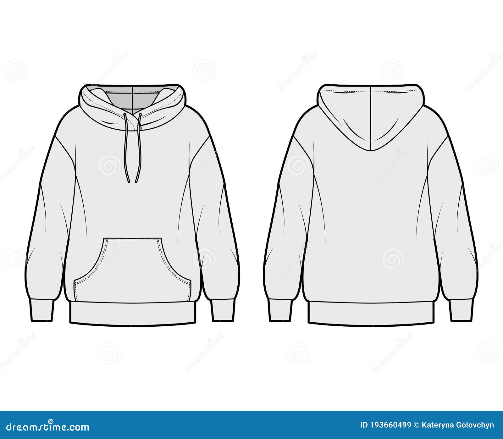 Oversized Cotton-fleece Hoodie Technical Fashion Illustration with ...