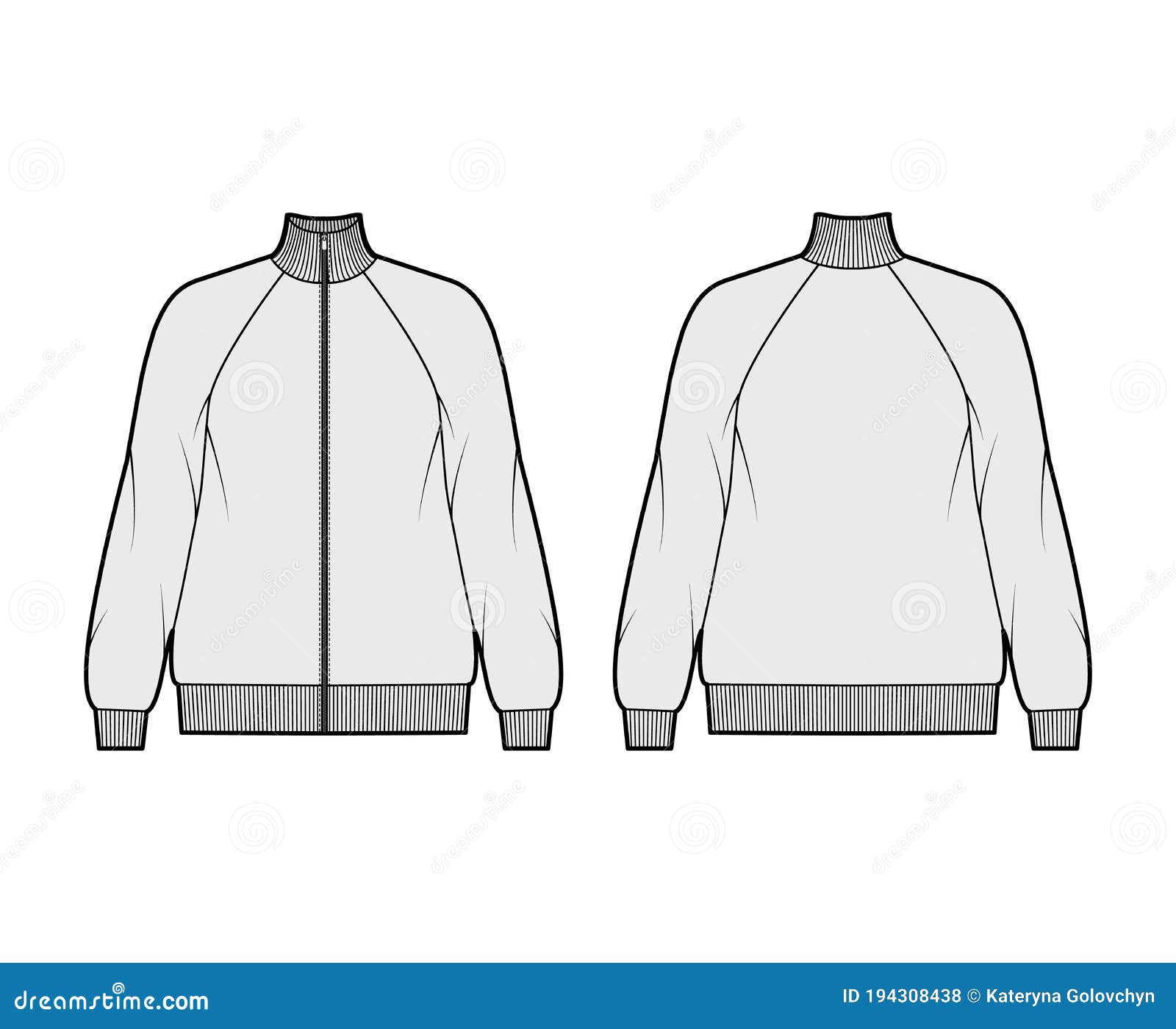 Oversized Long-sleeved Zip-up Sweatshirt Technical Fashion Illustration ...