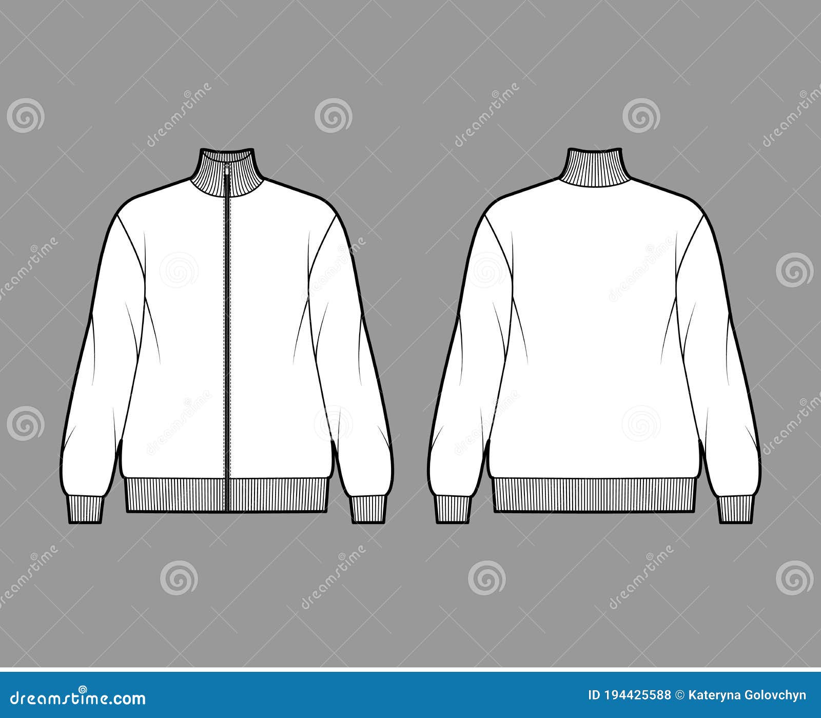 Oversized Long-sleeved Zip-up Sweatshirt Technical Fashion Illustration ...