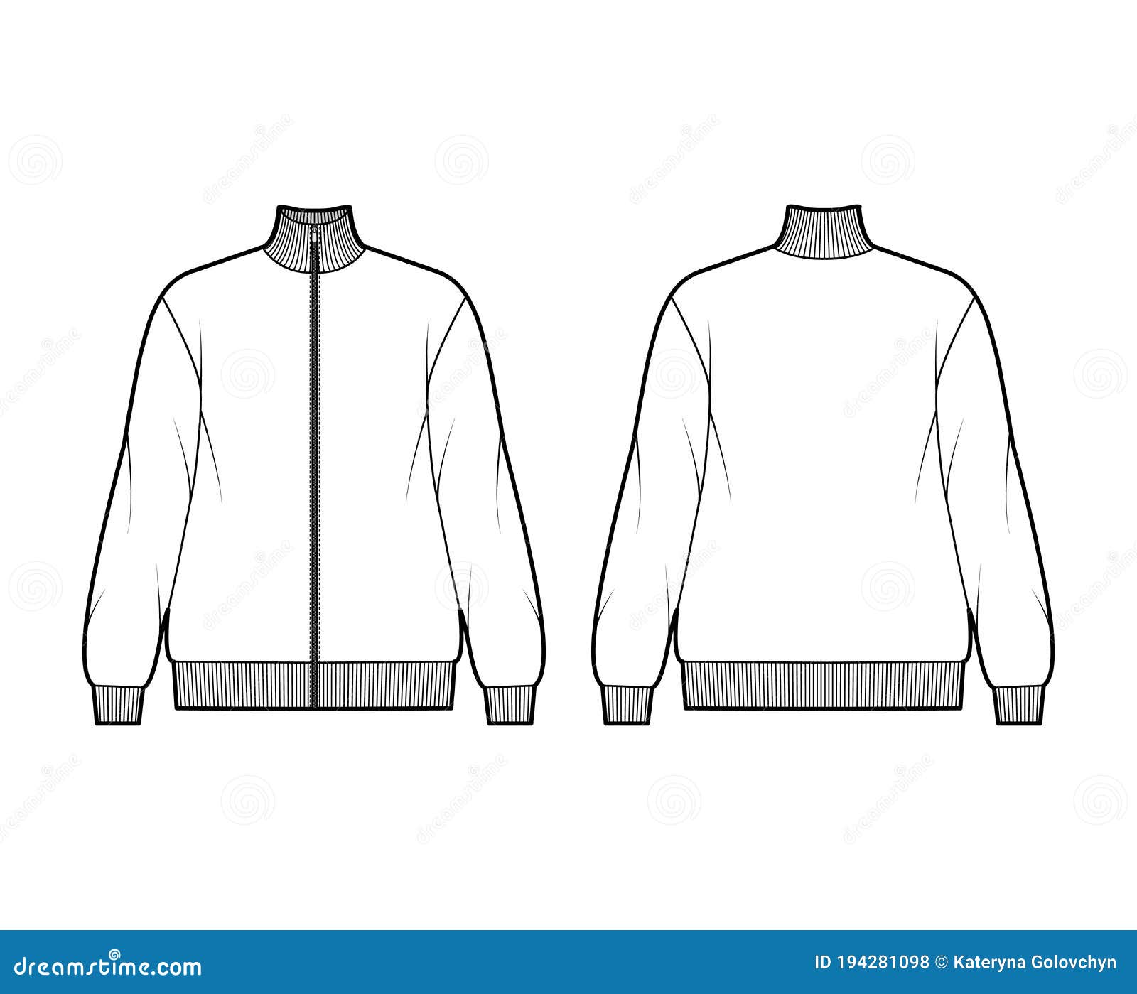 Oversized Long-sleeved Zip-up Sweatshirt Technical Fashion Illustration ...