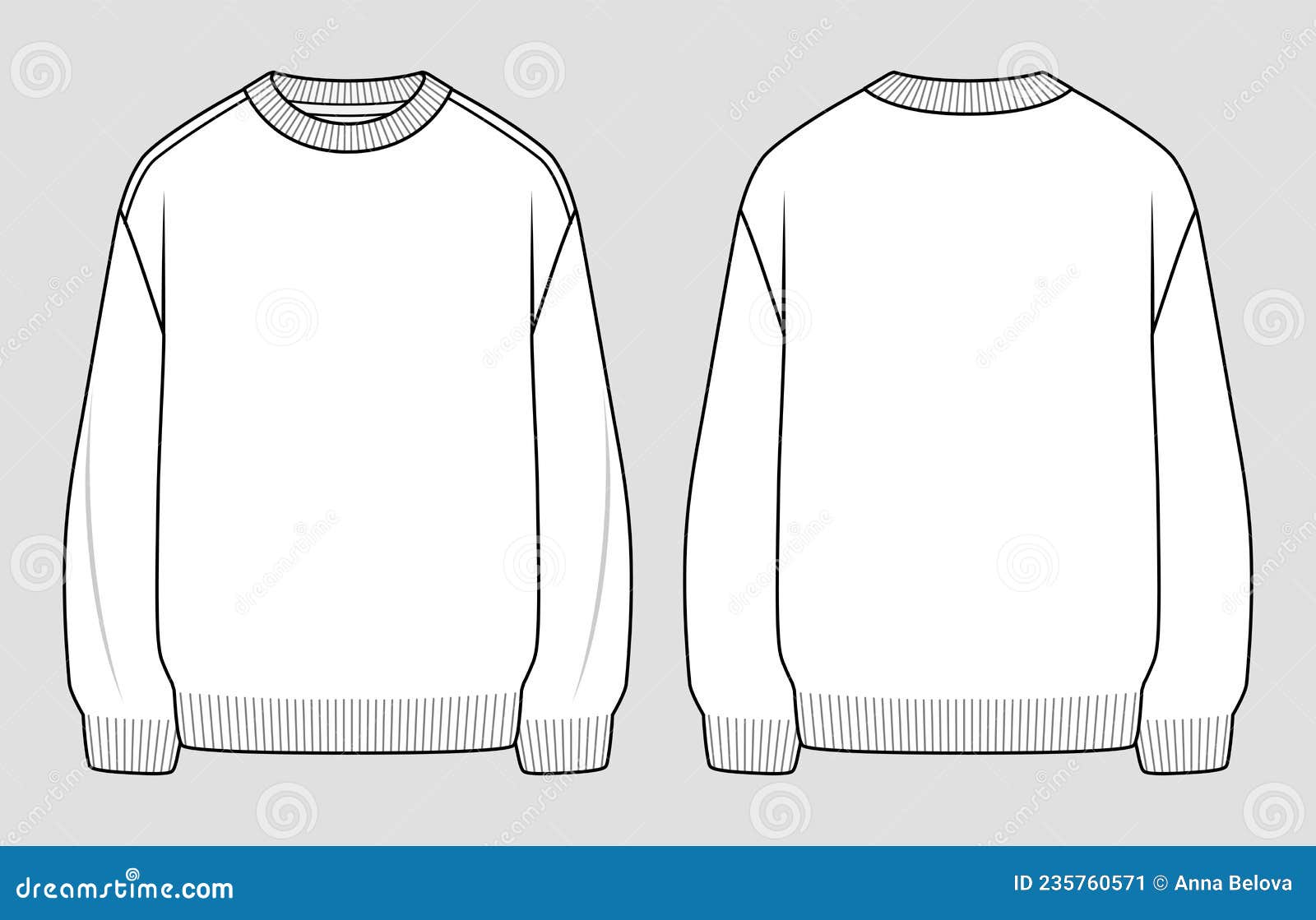 Oversized Sweater. Vector Technical Sketch. Mockup Template ...