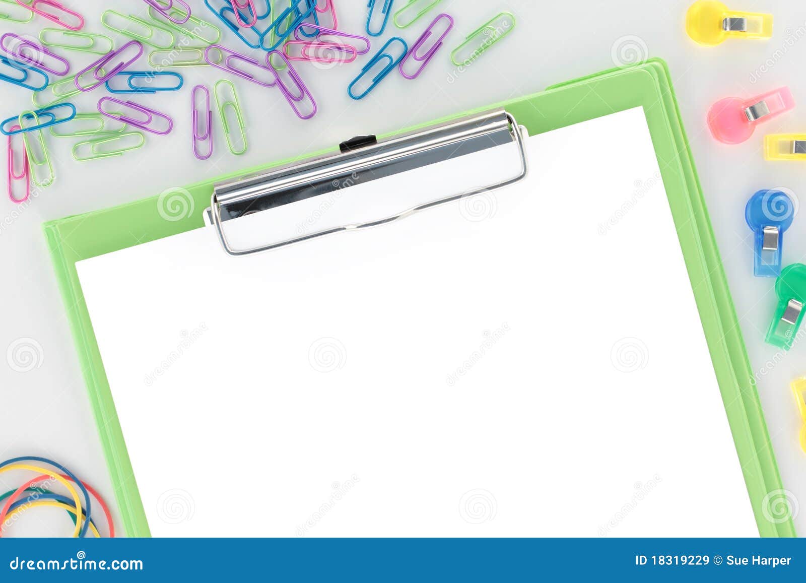 Overview Stationery Green Clipboard White Paper Stock Image Image of
