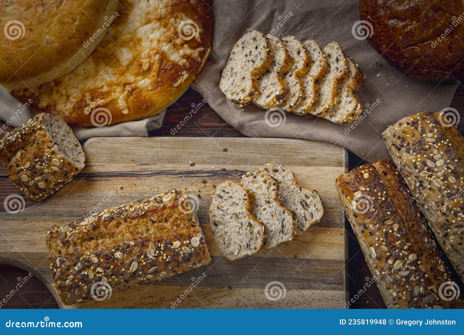 Overview of Various Breads and Slices of Bread Stock Photo Image of