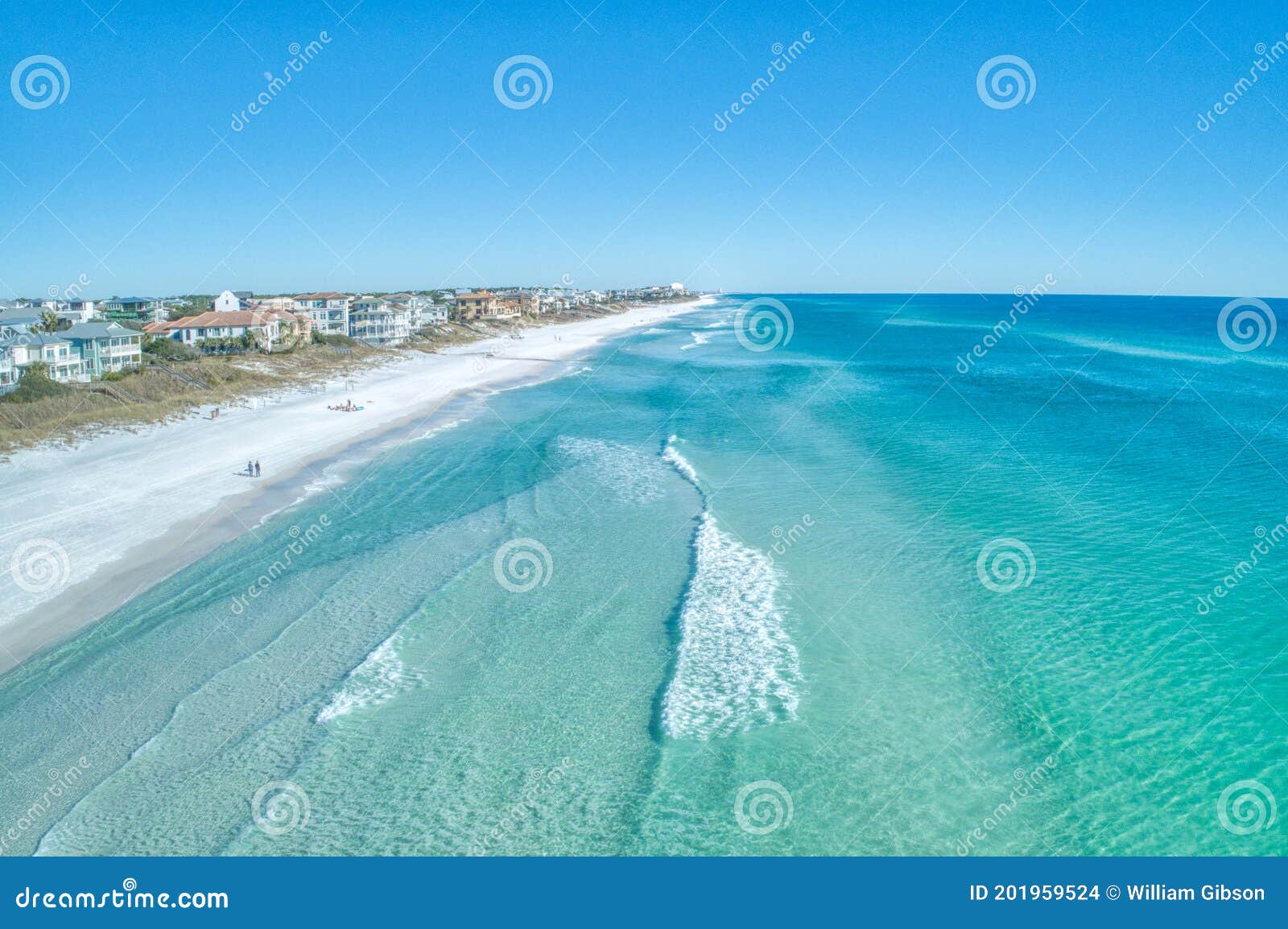 overwater aerial view of breaking waves at santa rosa beach  florida  located amongst the world-famous 30a