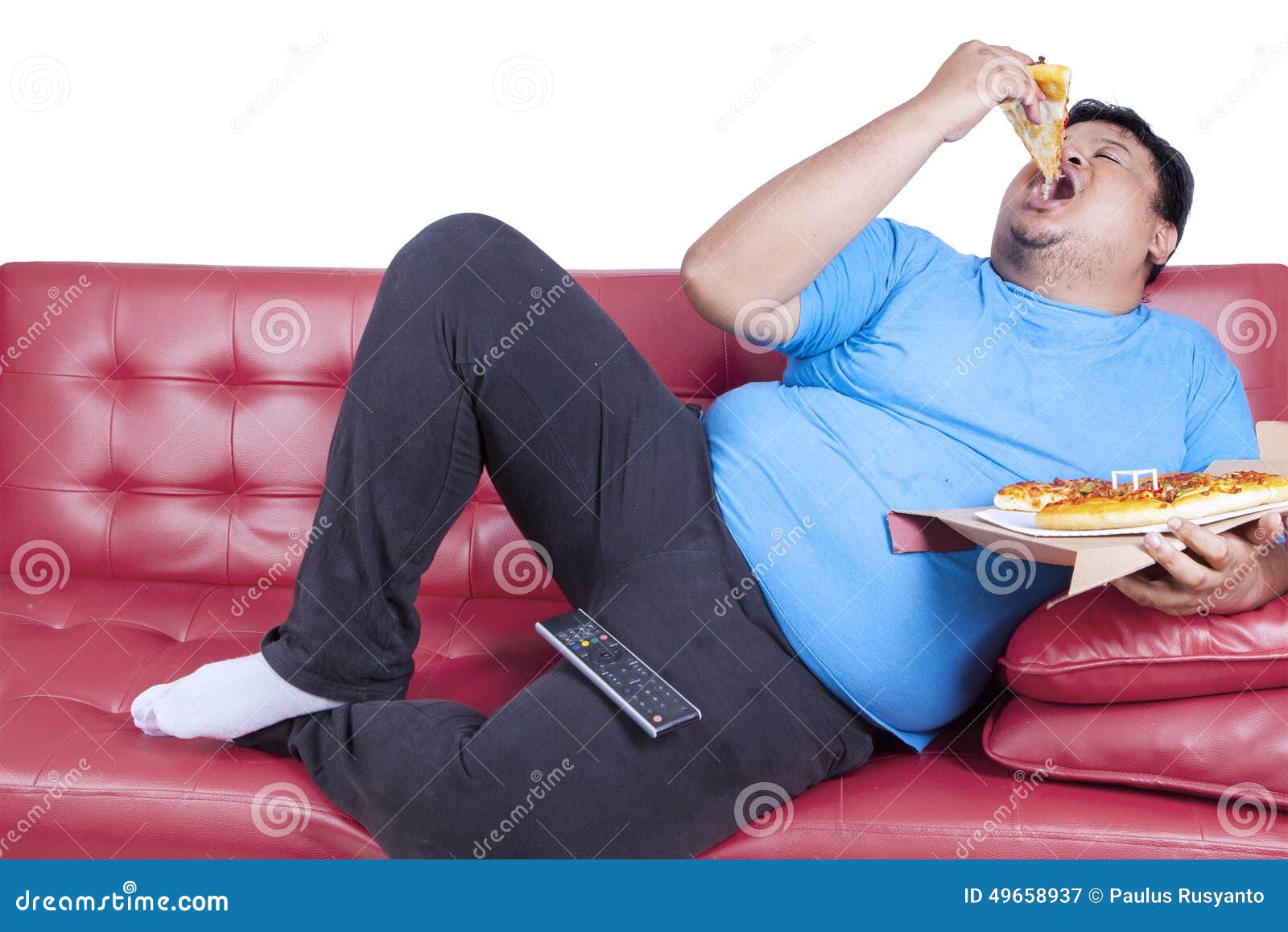 Overweight Man Eats Pizza 1 Stock Image Image of overweight, fast 49658937