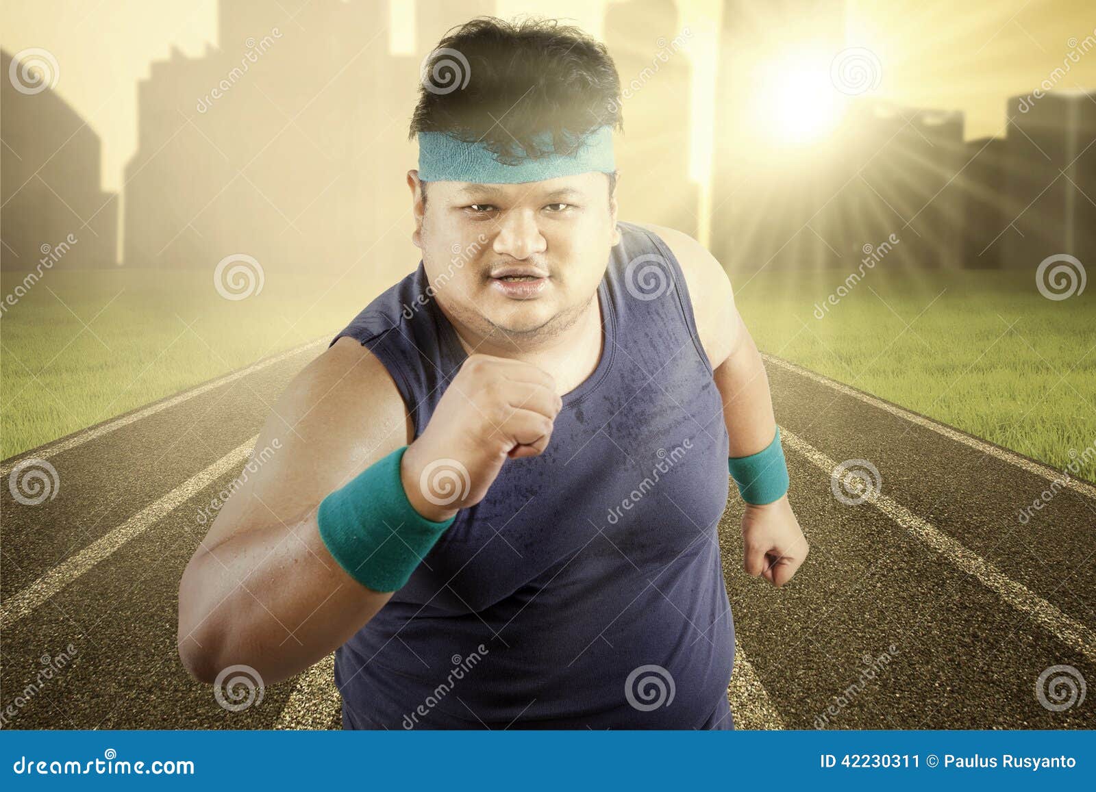 fat guy running shirtless