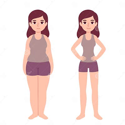 Overweight and Slim Cartoon Woman Stock Vector - Illustration of happy ...