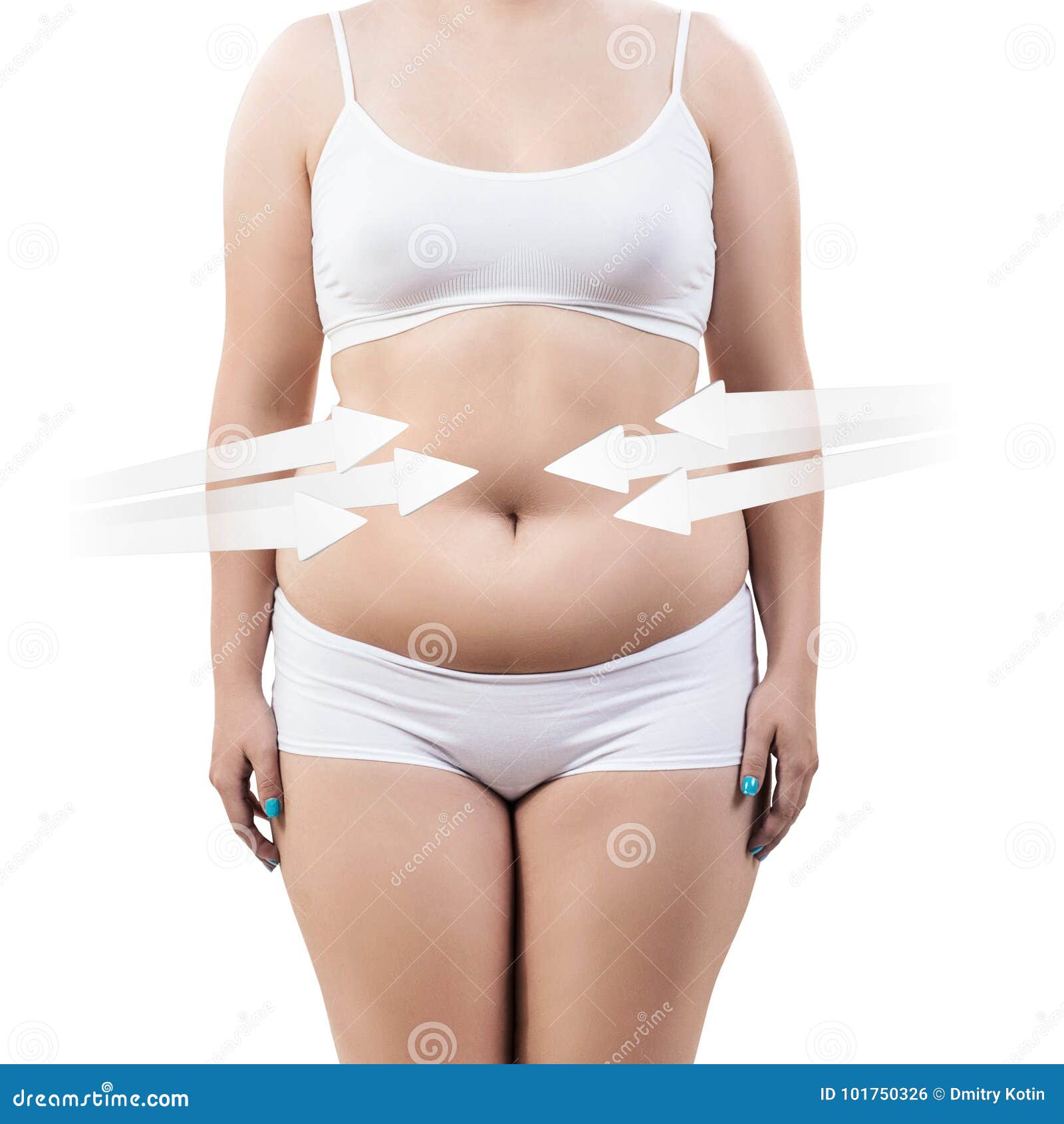 Overweight Woman Measuring Her Fat Belly Stock Photo Image Of Breast Hips
