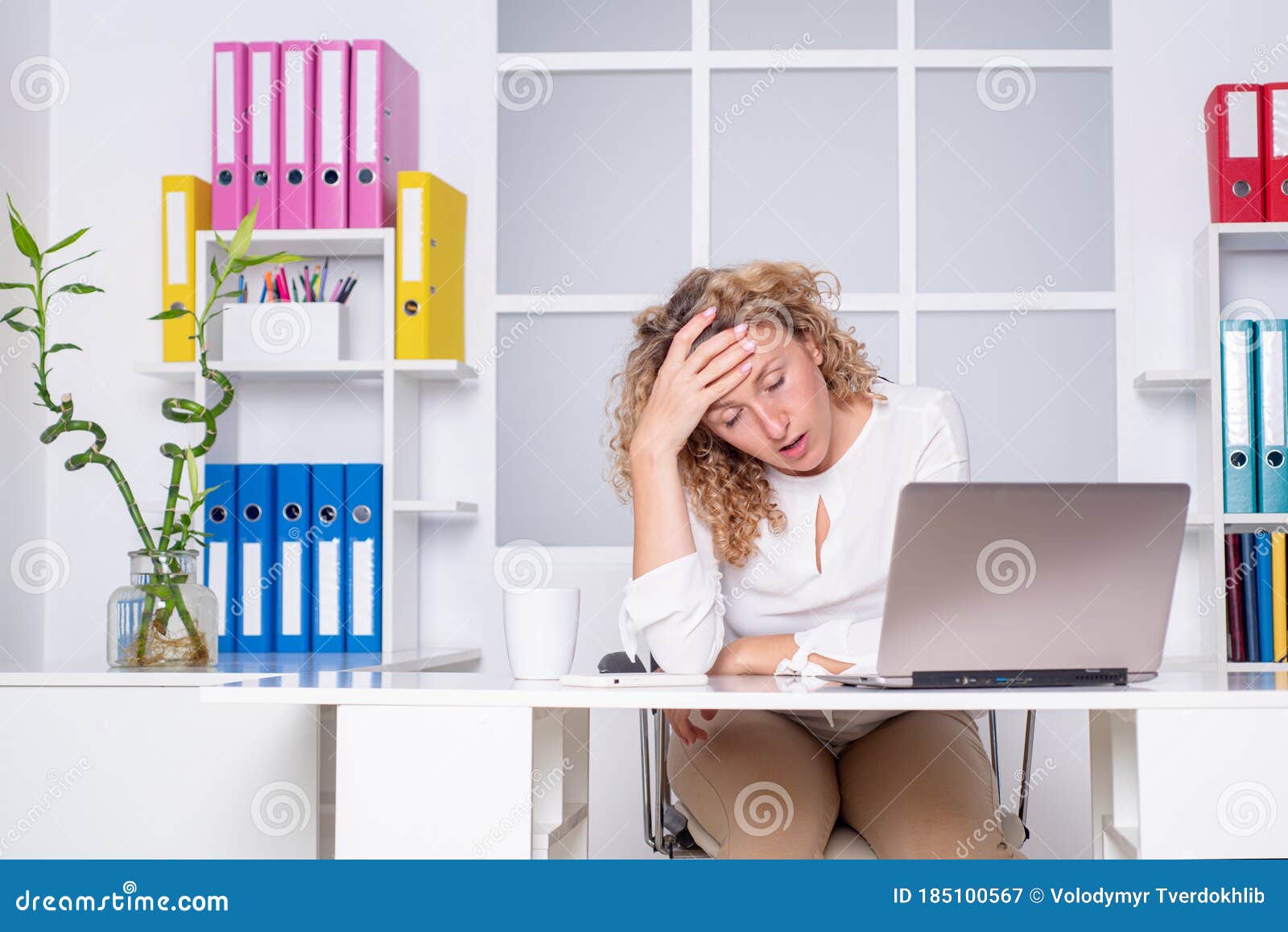 The Overworked Office Ladys Cafe Crush Overworked Businesswoman Suffering from Headache and Thinking How To