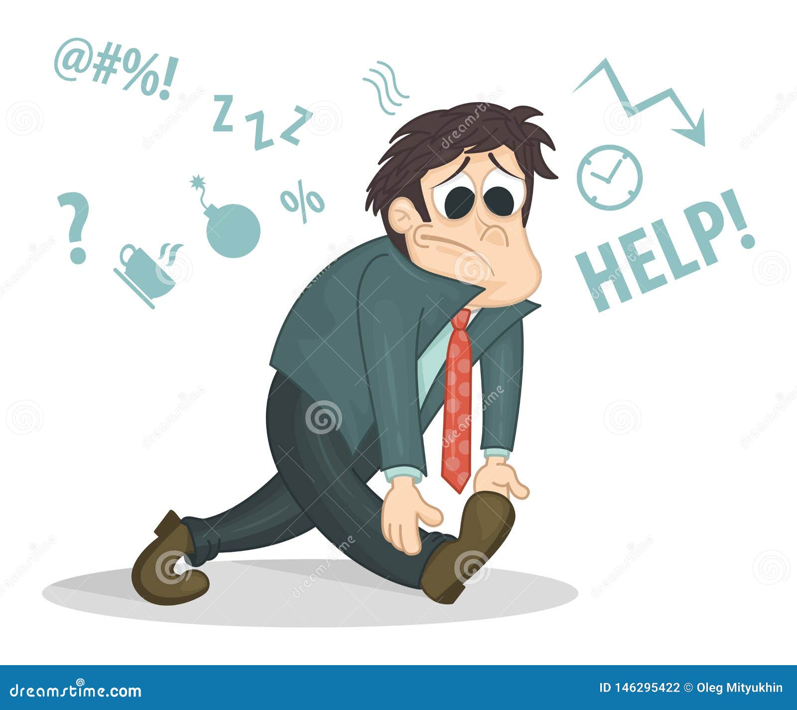 Overworked Businessman or Office Worker Walking with a Sad Face. Business  Stress. Cartoon Style Vector Illustration. Con Stock Vector - Illustration  of help, broken: 146295422