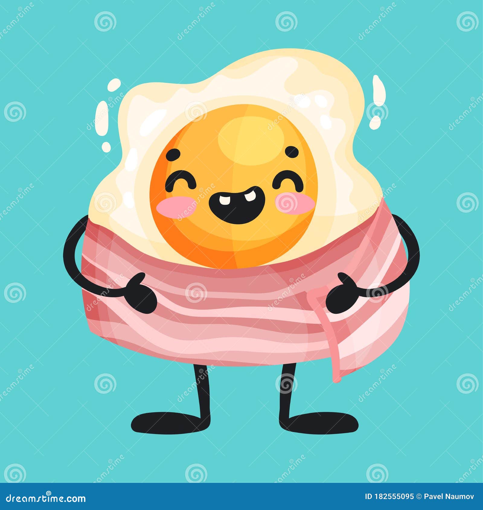 Comida de kawaii dos desenhos animados - bacon e ovos mexidos