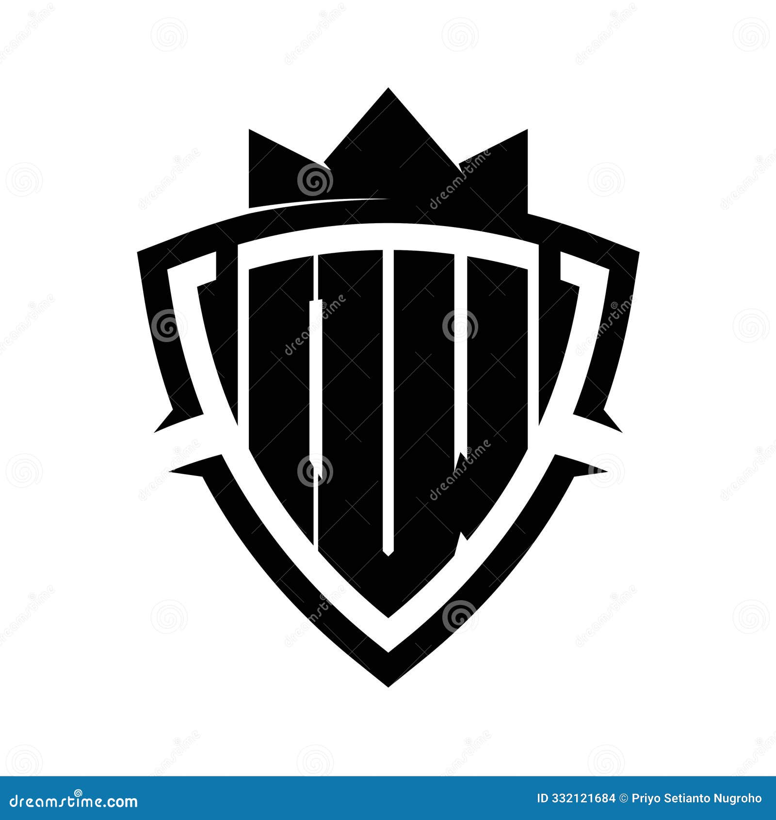 ow letter bold monogram triangle curve shield  with crown black and white background color 