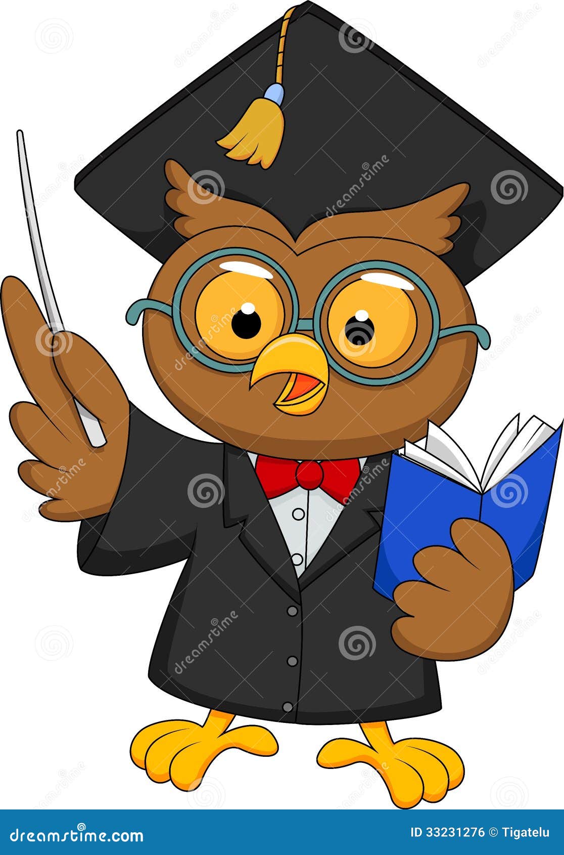 Owl Cartoon Wearing A Graduation Uniform Giving A Presentation Royalty