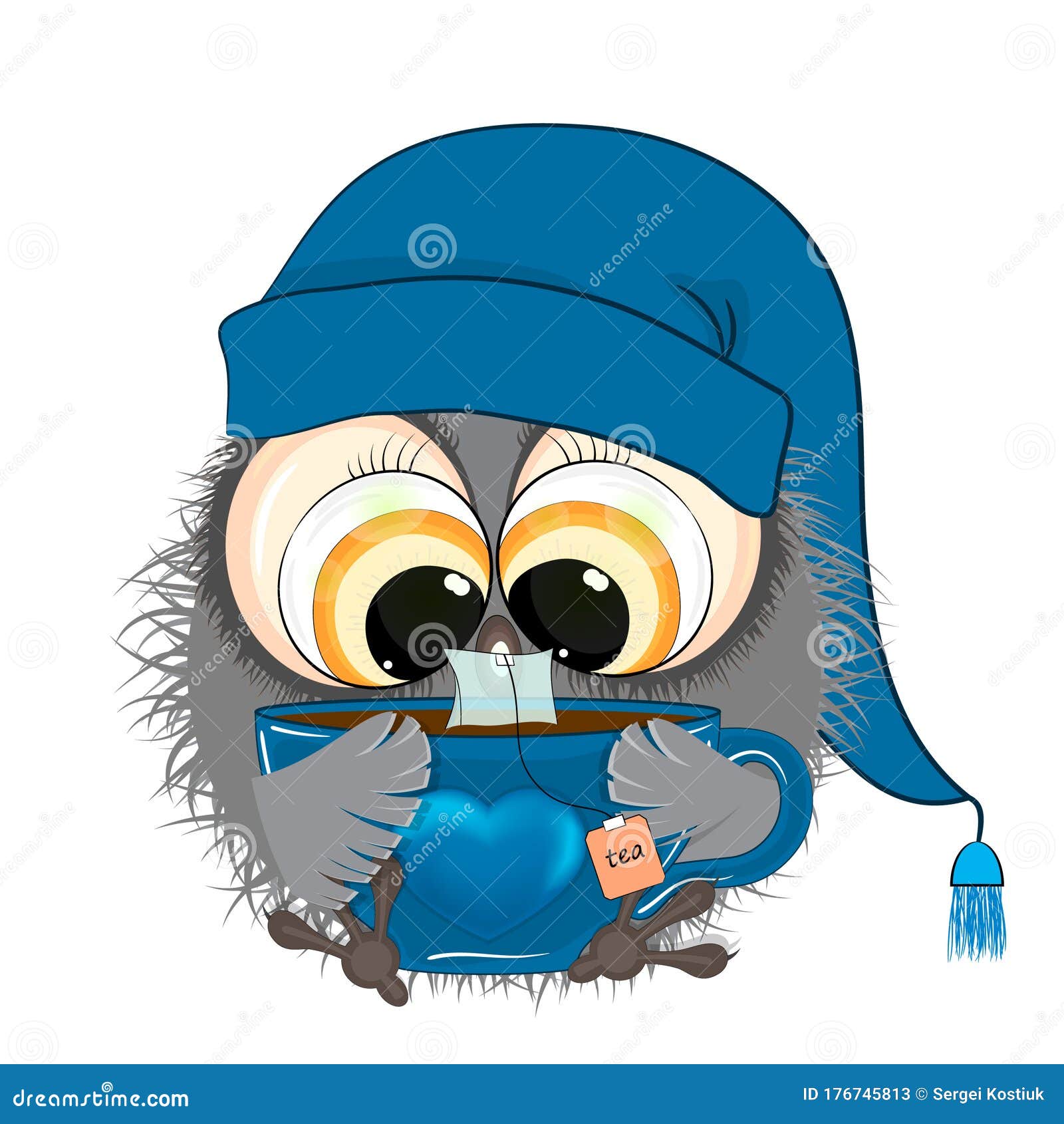 Owl with a Cup of Tea. Cartoon Vector Illustration Stock Vector ...