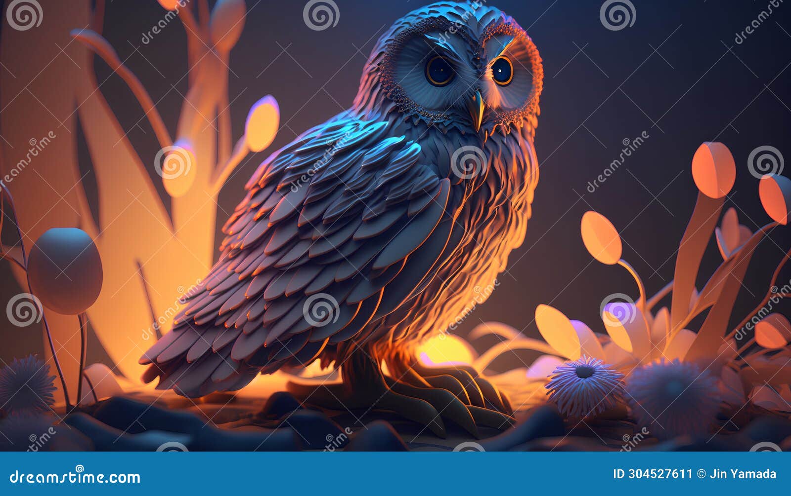 owl in the dark. 3d . 3d rendering.