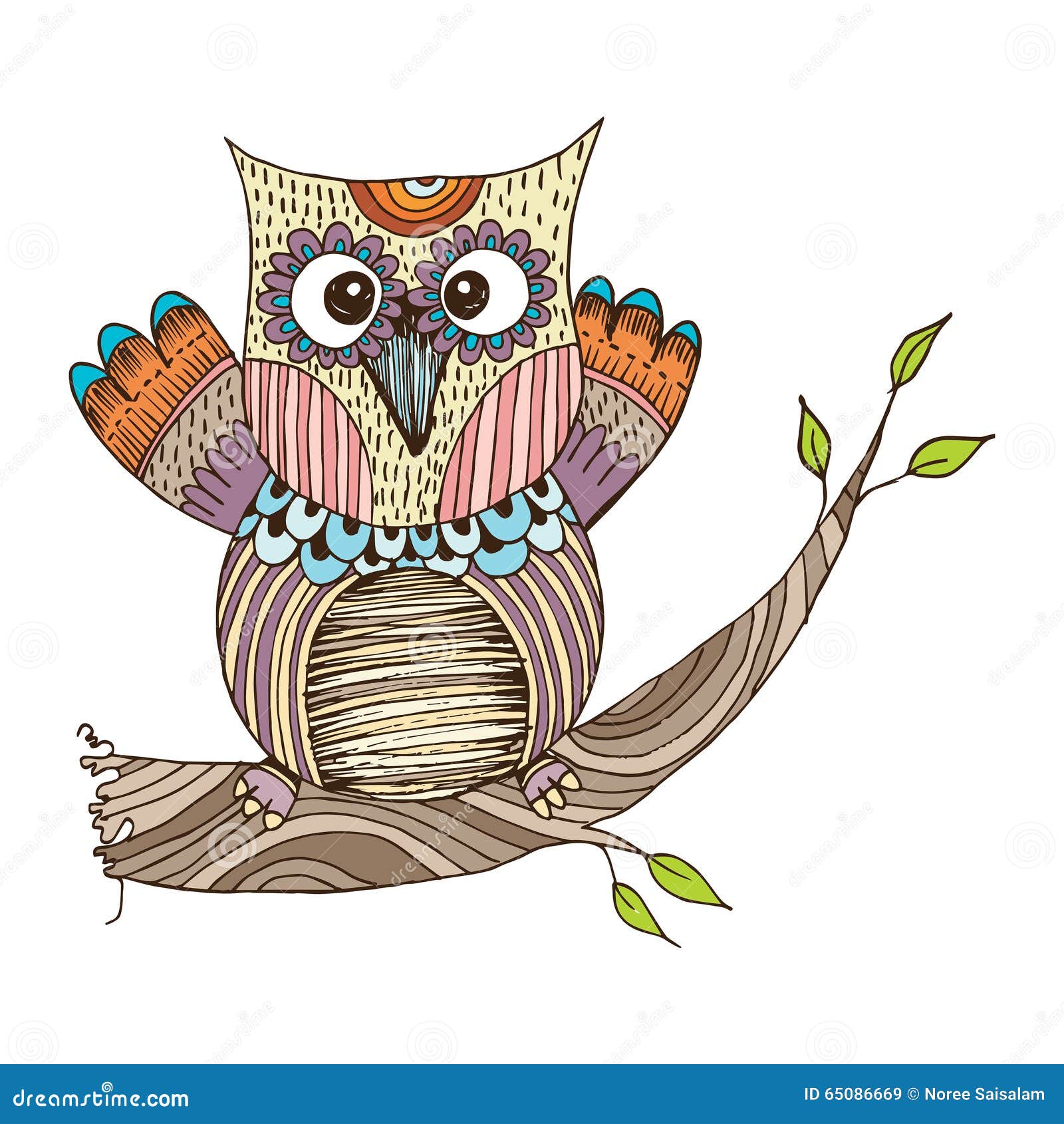 Owl Doodle with Flower Vector Stock Vector Illustration of nature