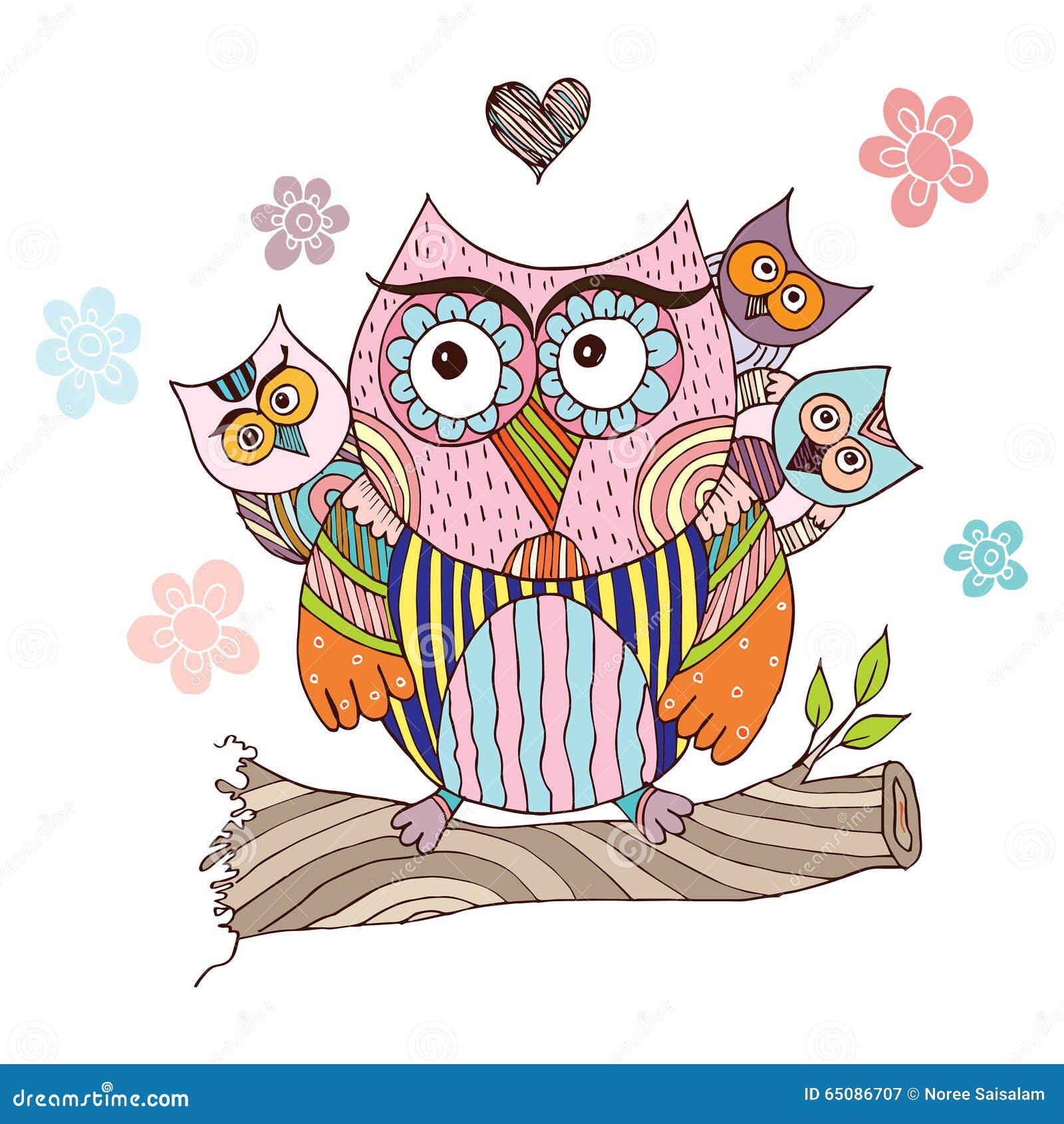 Owl Doodle with Flower Vector Stock Vector Illustration of sketch