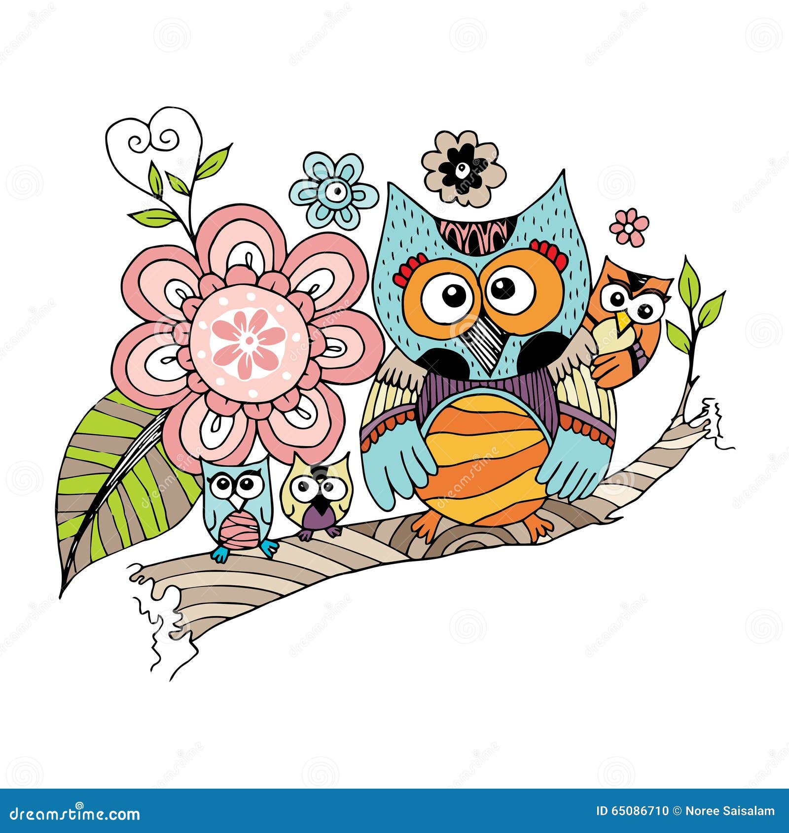 Owl Doodle with Flower Vector Stock Vector Illustration of mother
