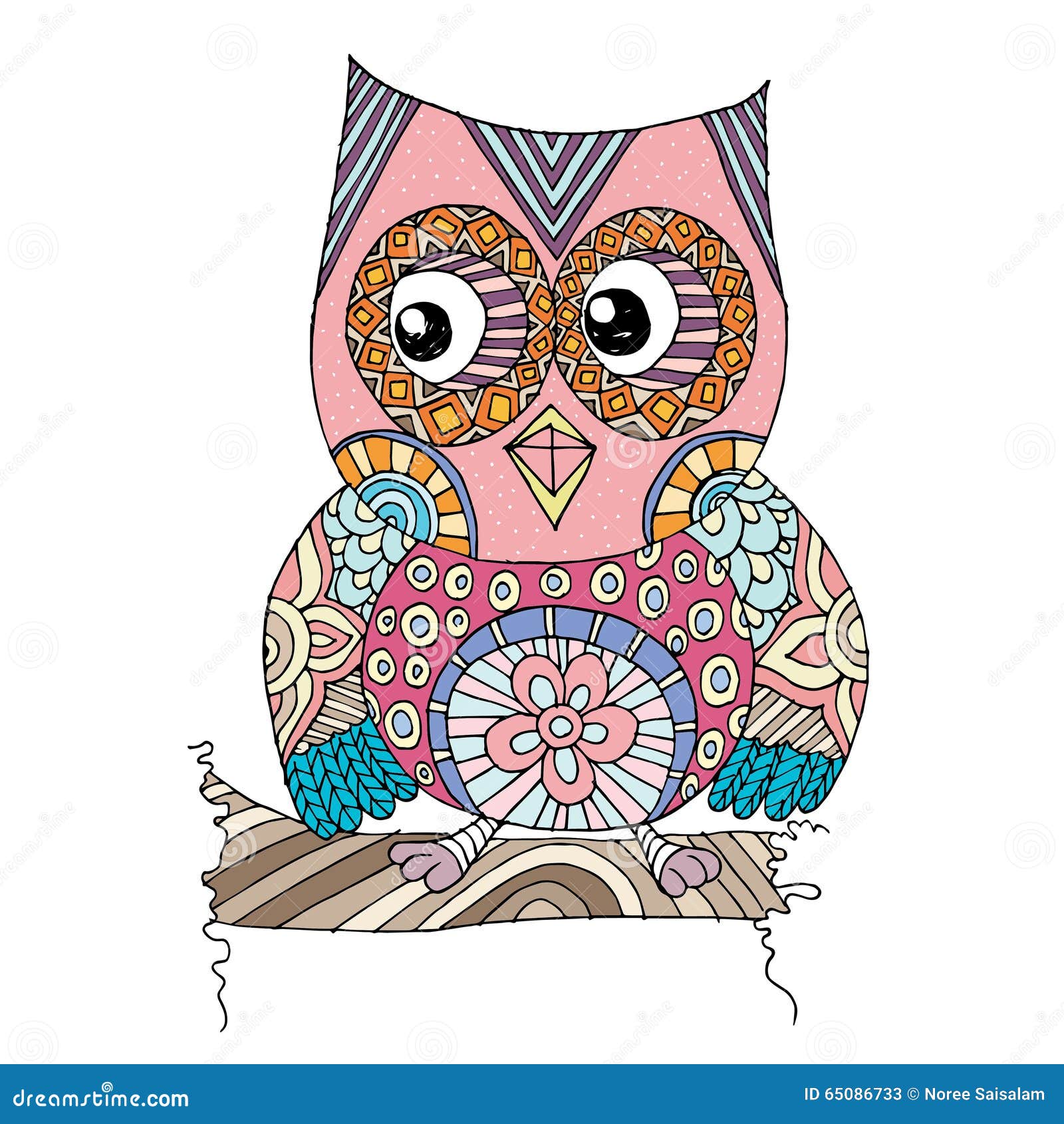 Owl Doodle with Flower Vector Stock Vector Illustration of drawing