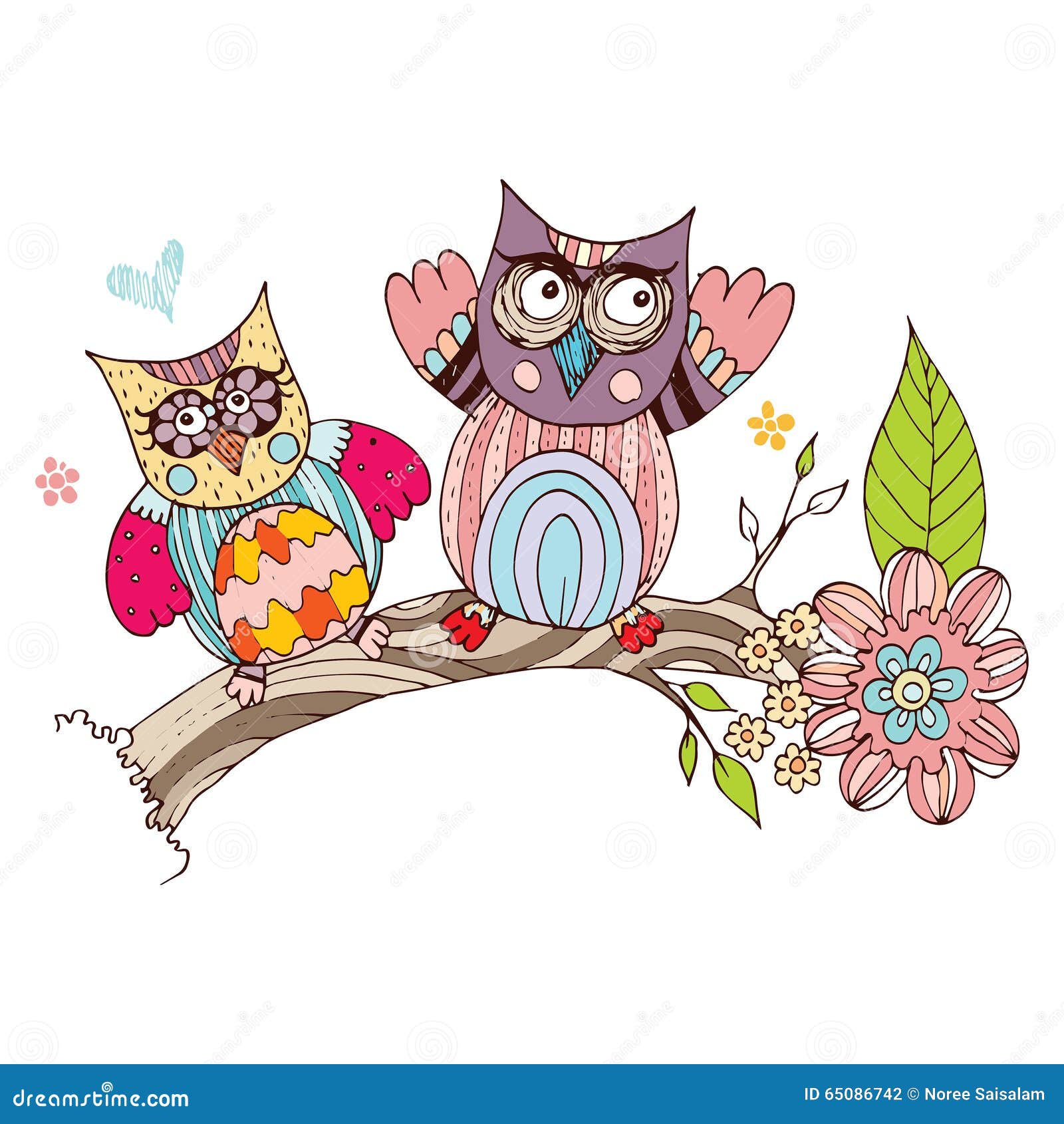 Owl Doodle with Flower Vector Stock Vector Illustration of happy