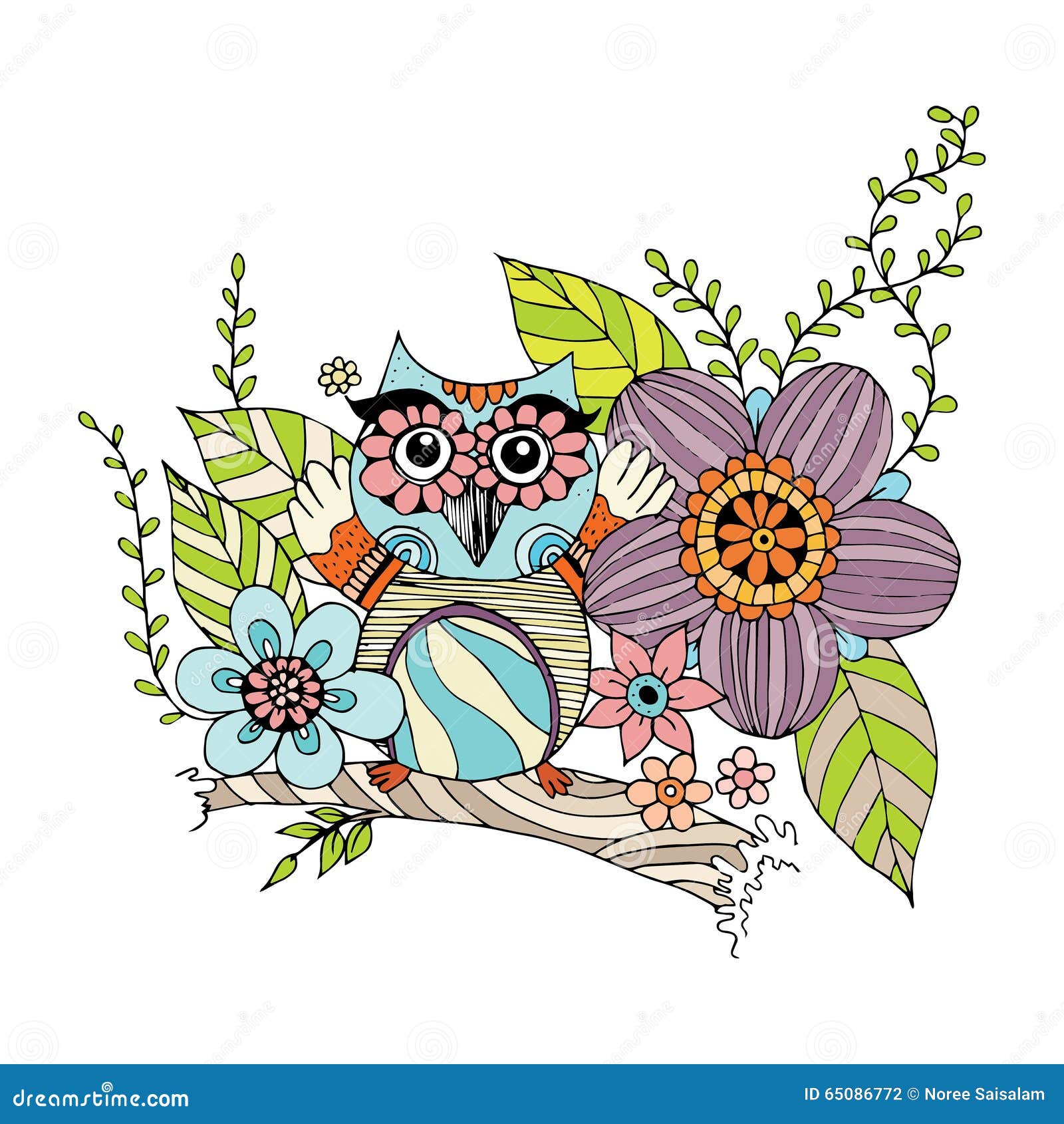 Owl Doodle with Flower Vector Stock Vector Illustration of baby
