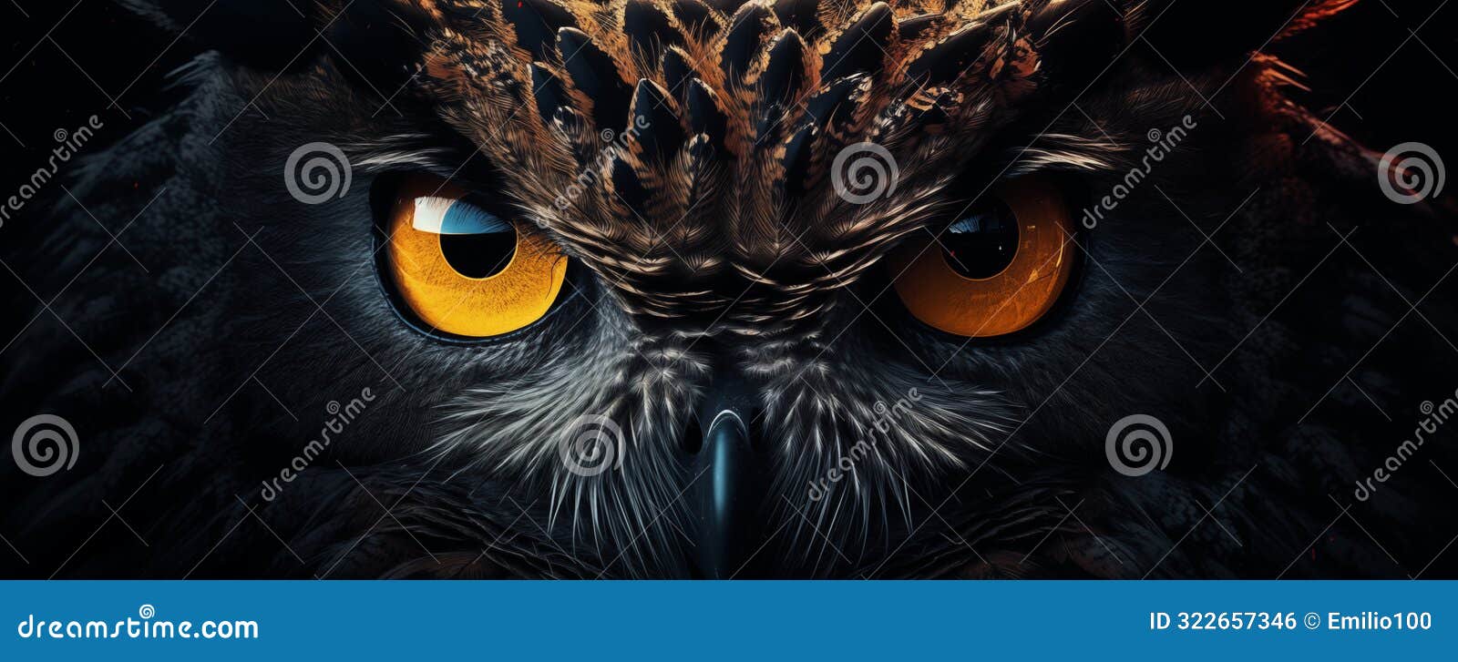 owl eyes in the dark, panoramic view, generated ai