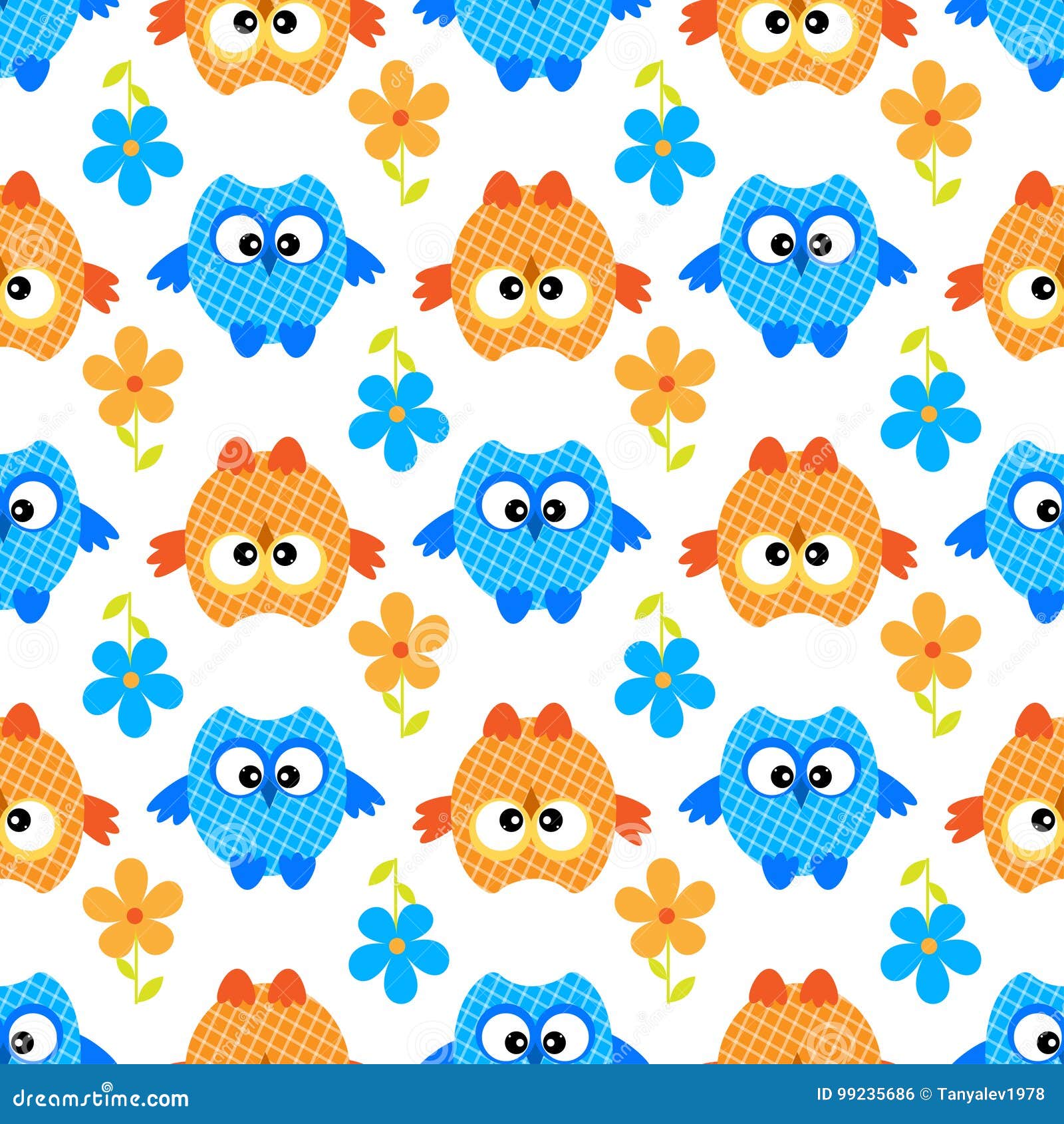 Owl Flower Seamless Vector Pattern Stock Vector - Illustration of