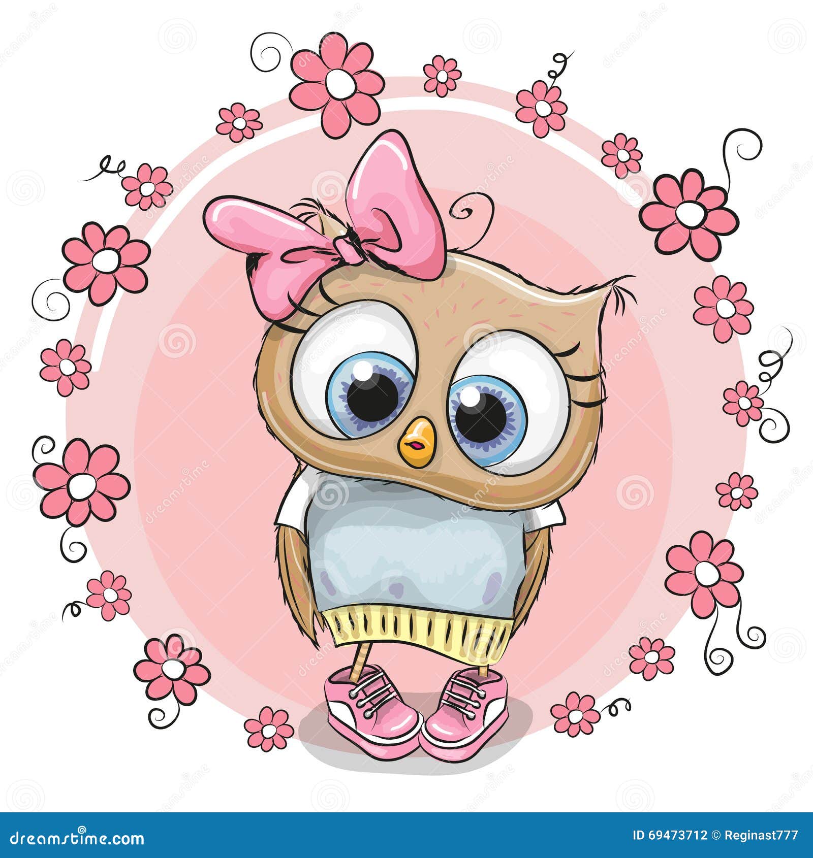 Owl with flowers stock vector. Illustration of animals - 69473712