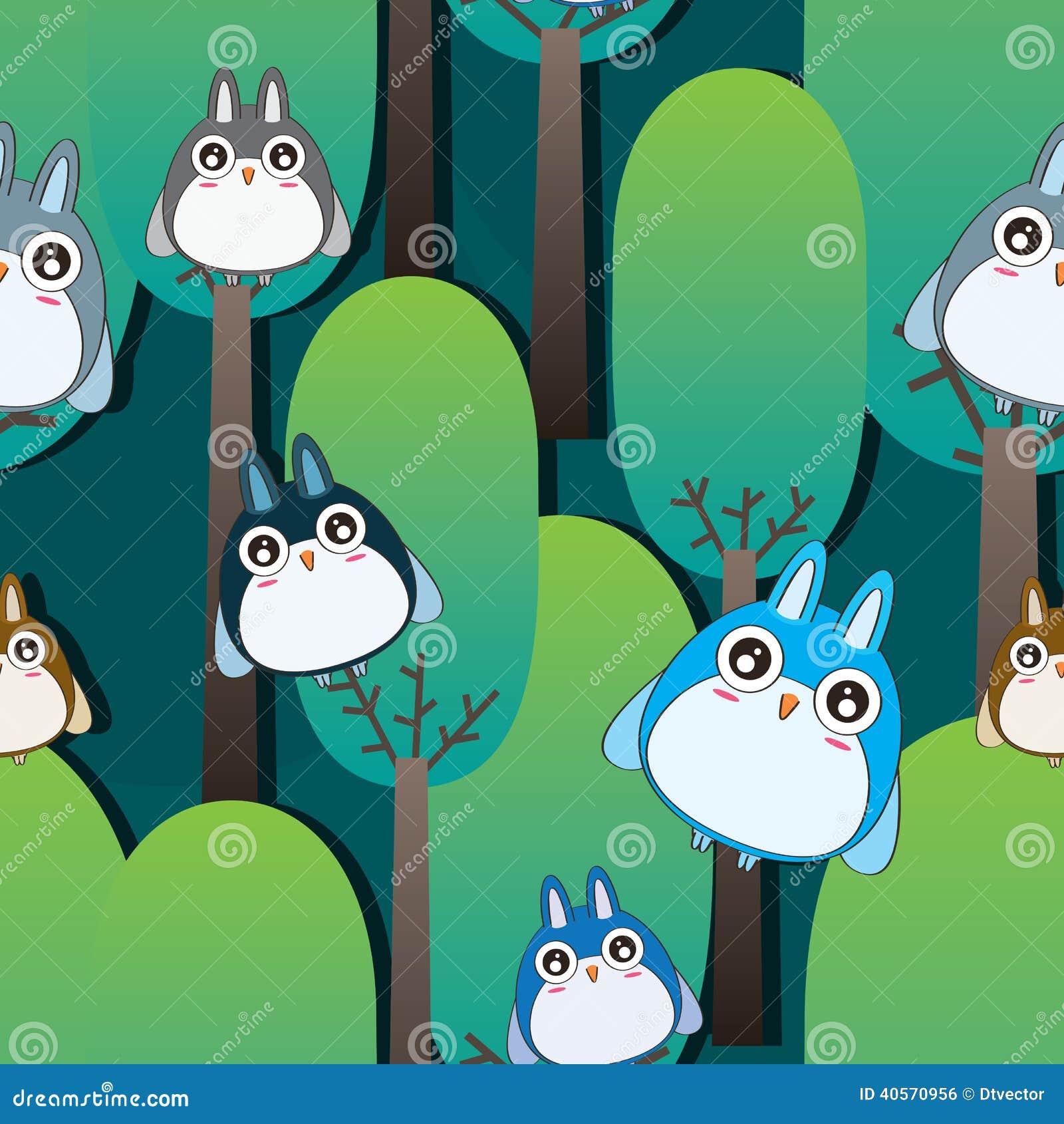 owl forest seamless pattern