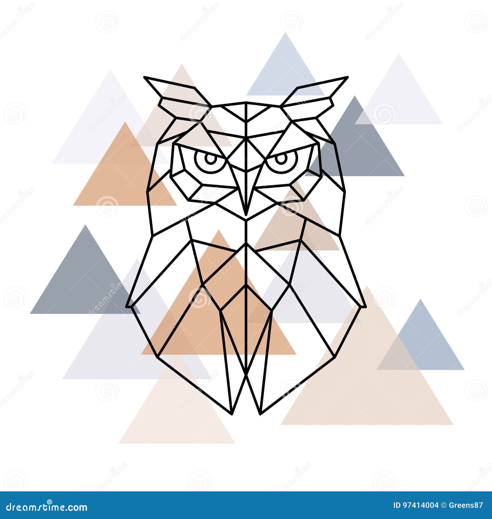 Owl Geometric Head. Scandinavian Style Stock Vector Illustration of