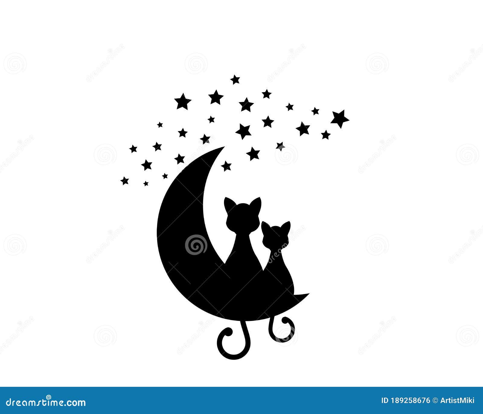 Two Cats Silhouettes Sitting on the Moon, Vector. Cartoon Character Stock  Vector - Illustration of paper, dream: 189258676