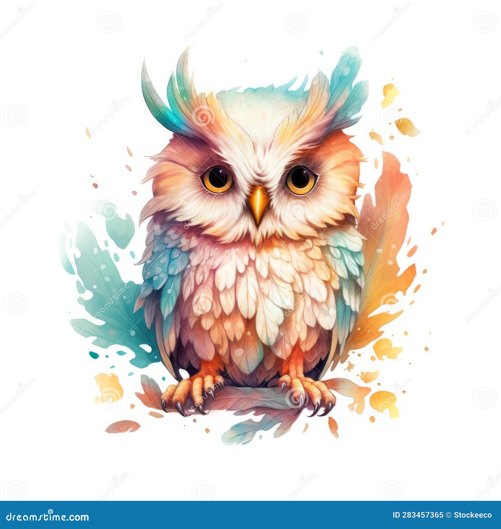 Cute Owl Watercolor Painting Vector Graphics in Disney Style Stock ...