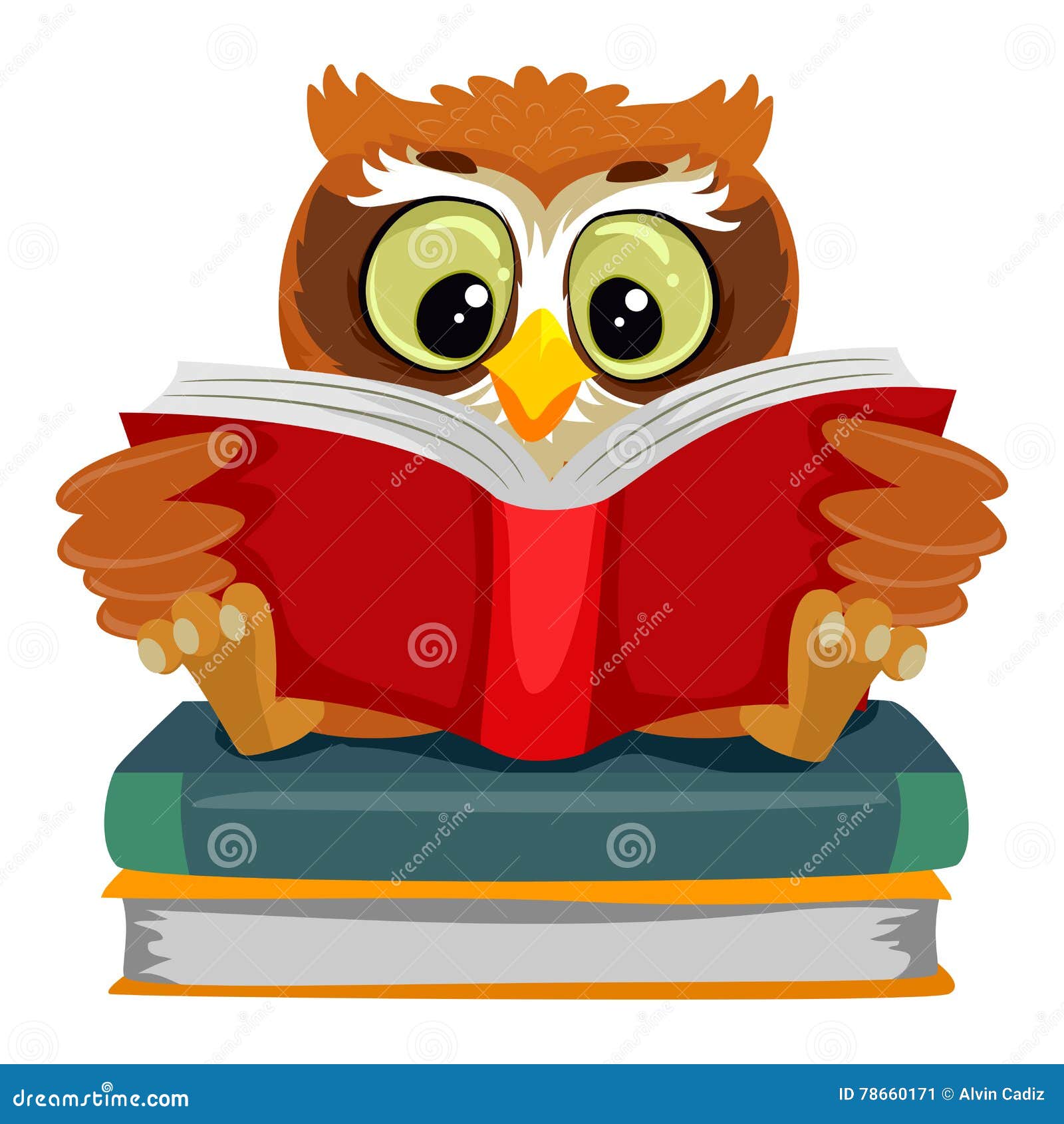 Owl Reading while Sitting on the Books Stock Vector - Illustration of