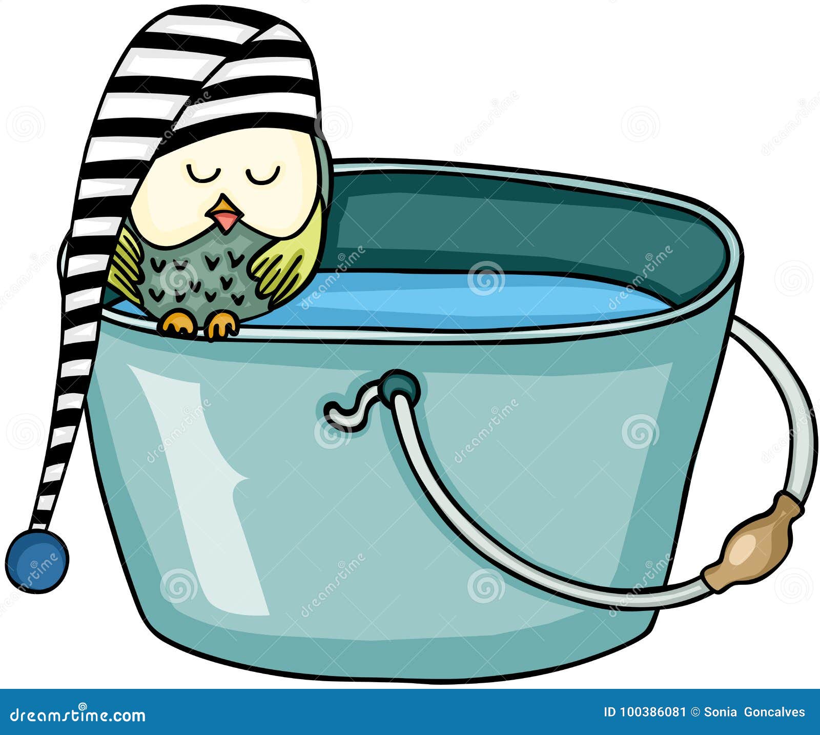Owl Sleeping on Bucket with Water Stock Vector Illustration of