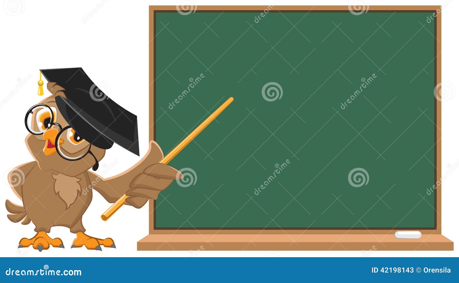 owl teacher holding pointer at blackboard