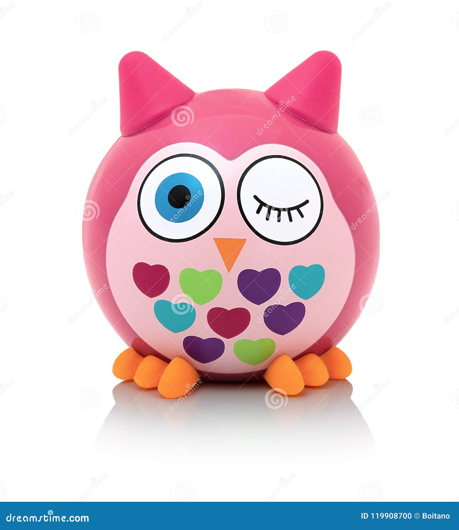 Owl Toy on White Background with Shadow Reflection. Owl the Bird of