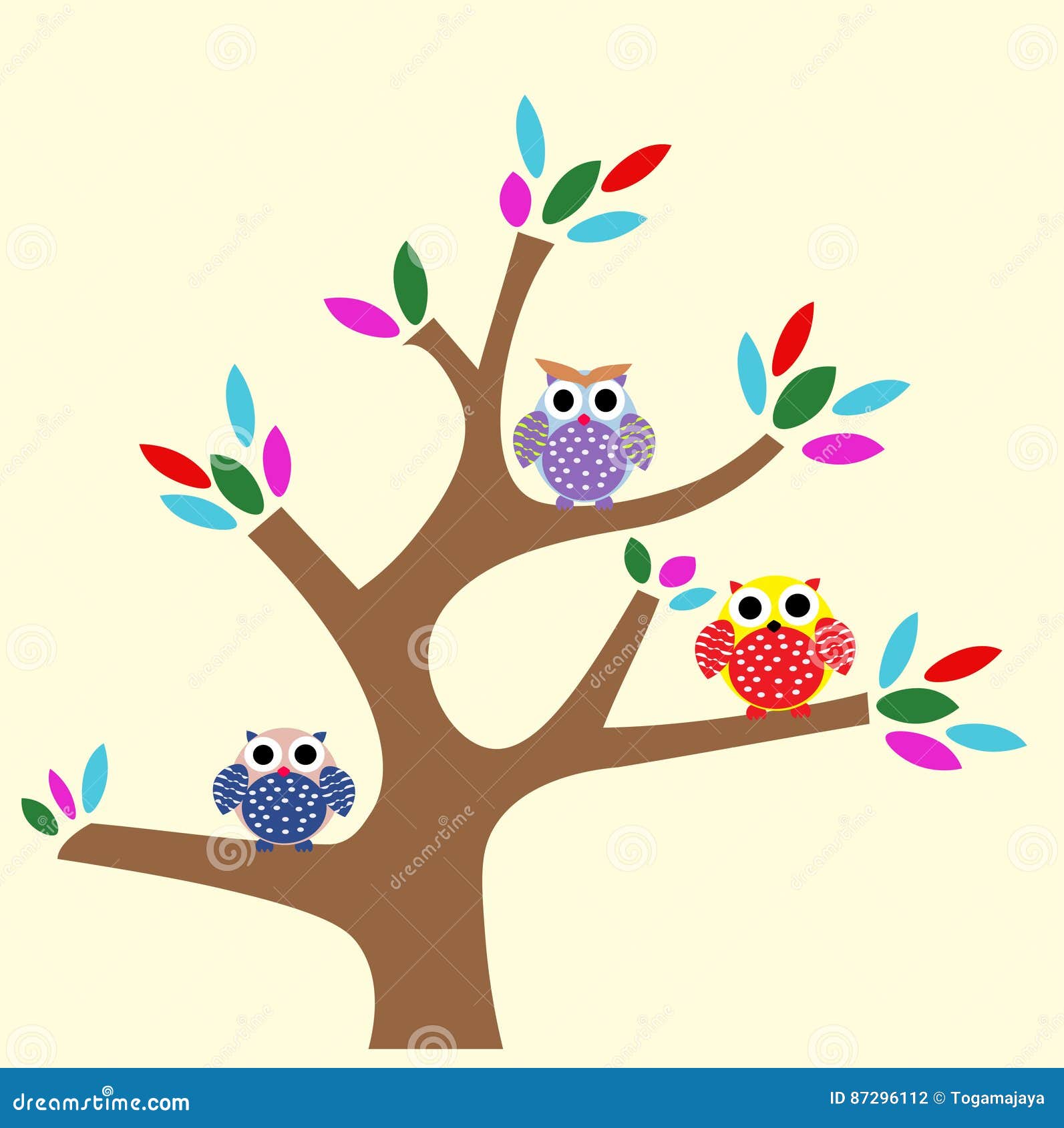 Owl At Tree Cartoon Stock Vector Illustration Of Vector