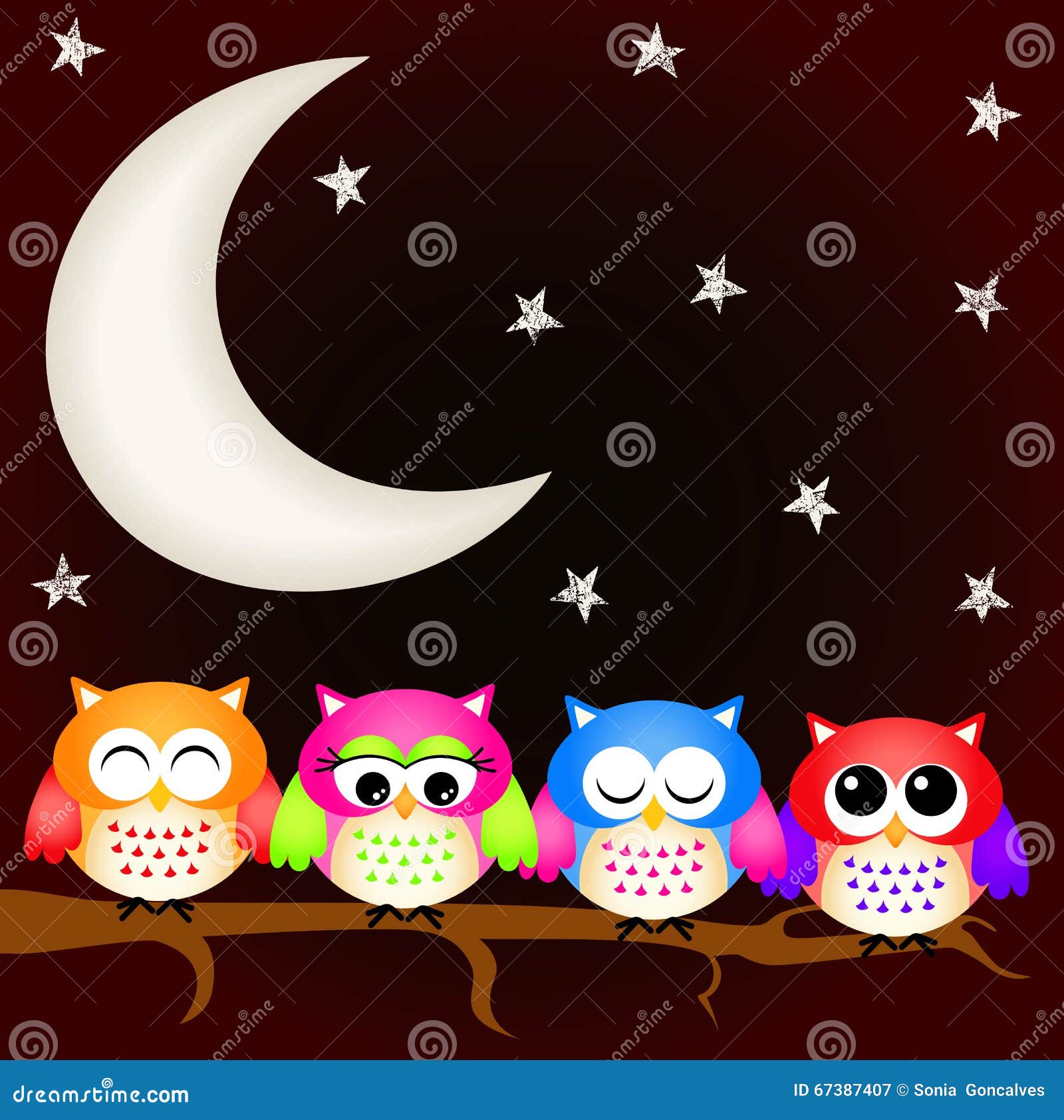 Owls good night stock vector. Illustration of scrapbook 67387407