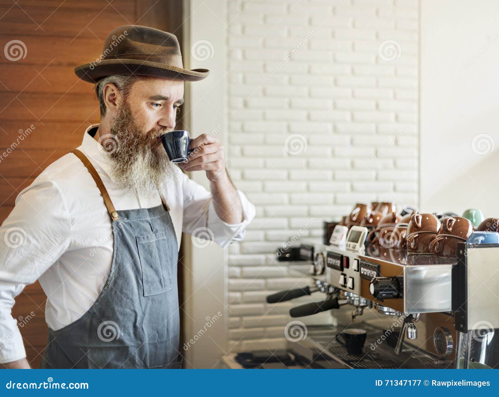 Owner Coffee Shop Man Drinking Coffee Concept Stock Image Image of