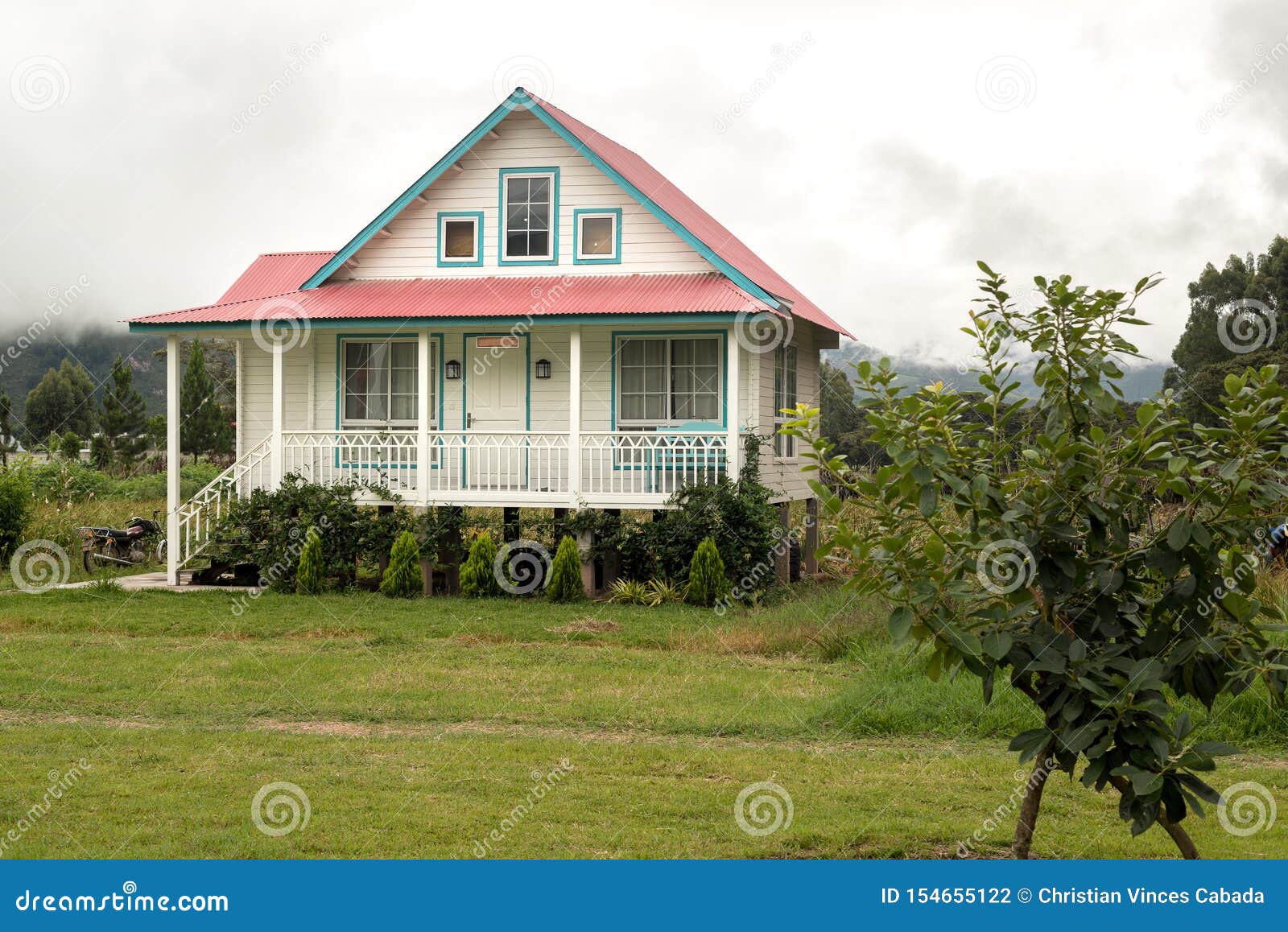 wooden house in pastel colours  in oxapampa city