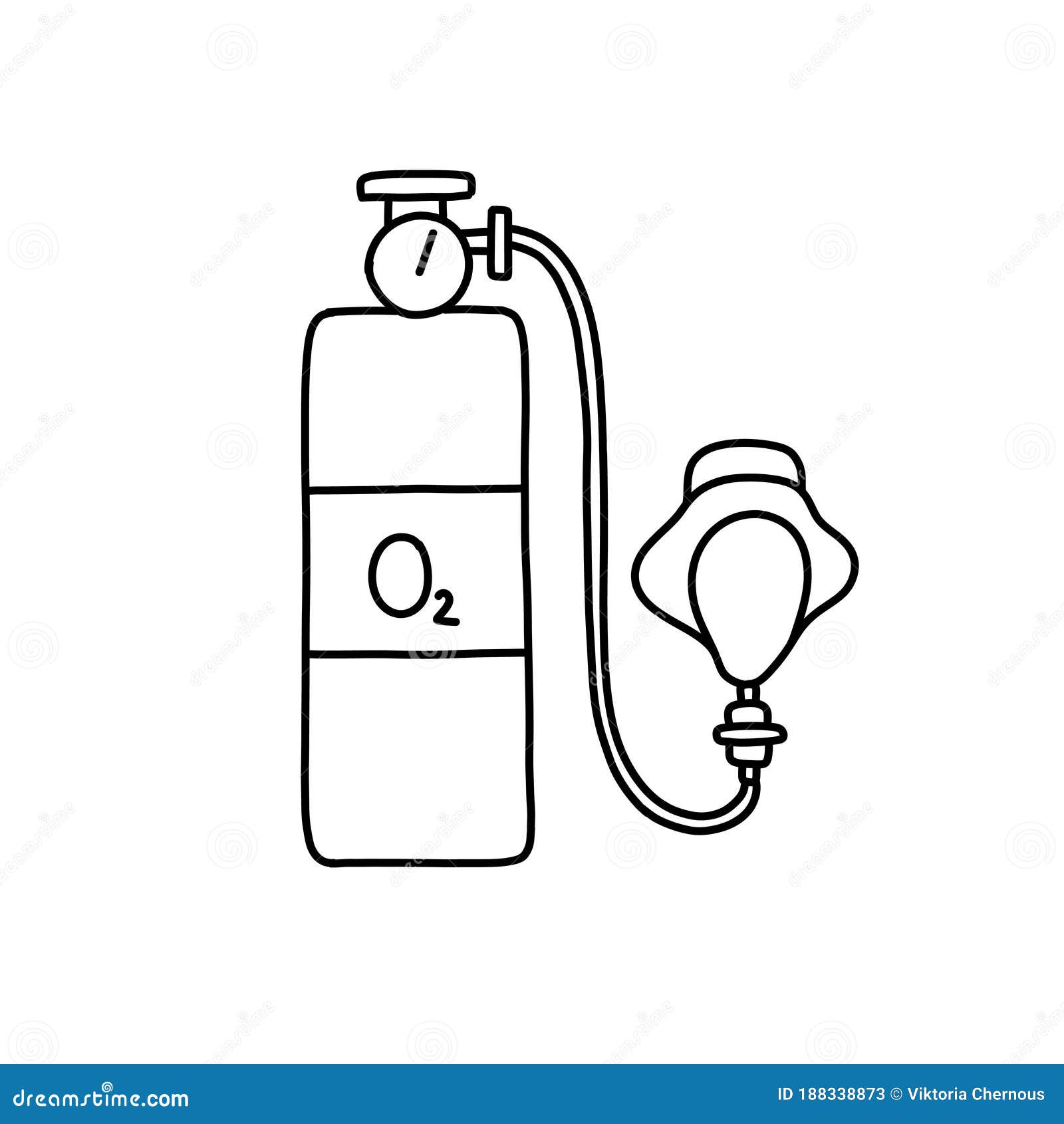 Oxygen Mask and Cylinder Doodle Icon, Vector Line Illustration Stock