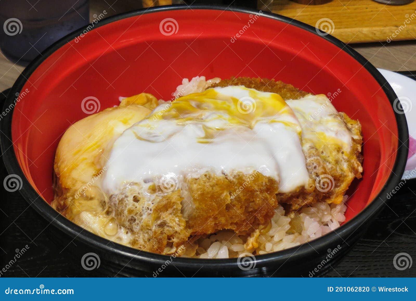 Oyakodon Japanese Rice Bowl Dish in a Bowl with Rice, Chicken, and Egg