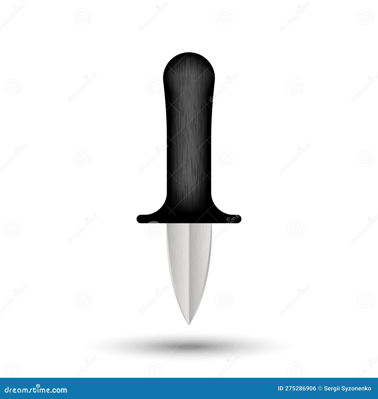 oyster shucker knife  on white background with a black plastic handle, realistic kitchenware object 3d , a utensil